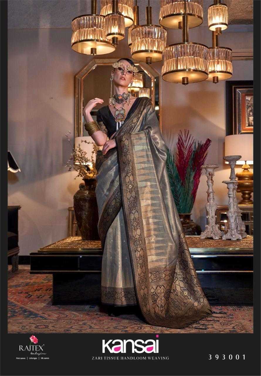 RAJTEX PRESENTS KANSAI 393001-393006 TISSUE SILK HANDLOOM DESIGNER SAREES CATALOG WHOLESALER AND EXPORTER 