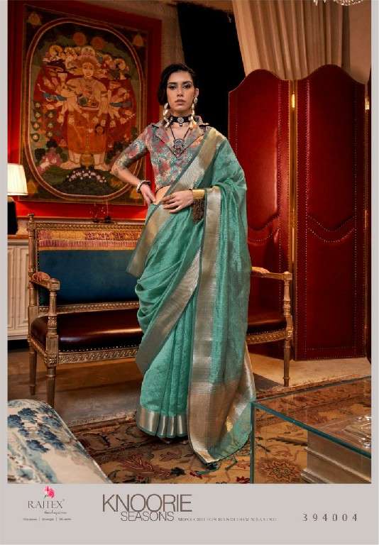 Rajtex Presents Knoorie Seasons Wholesale Moss Chiffon Handloom Weaving Festive Sarees Catalog Wholesaler And Exporter 