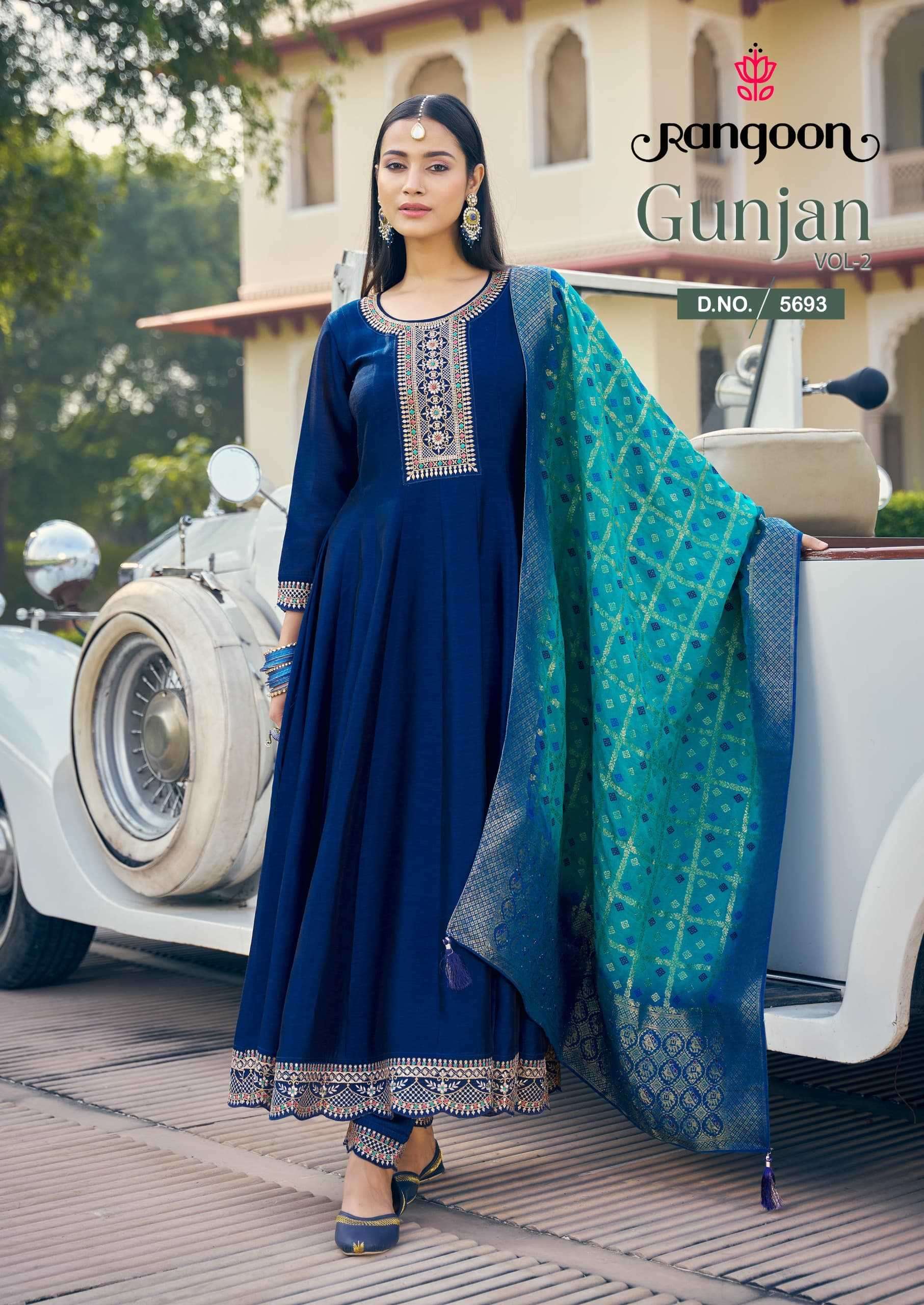 RANGOON PRESENTS GUNJAN VOL-2 SILK ANARKALI STYLE FULLY STITCH STYLISH 3PCS KURTIS CATALOG WHOLESALER AND EXPORTER 