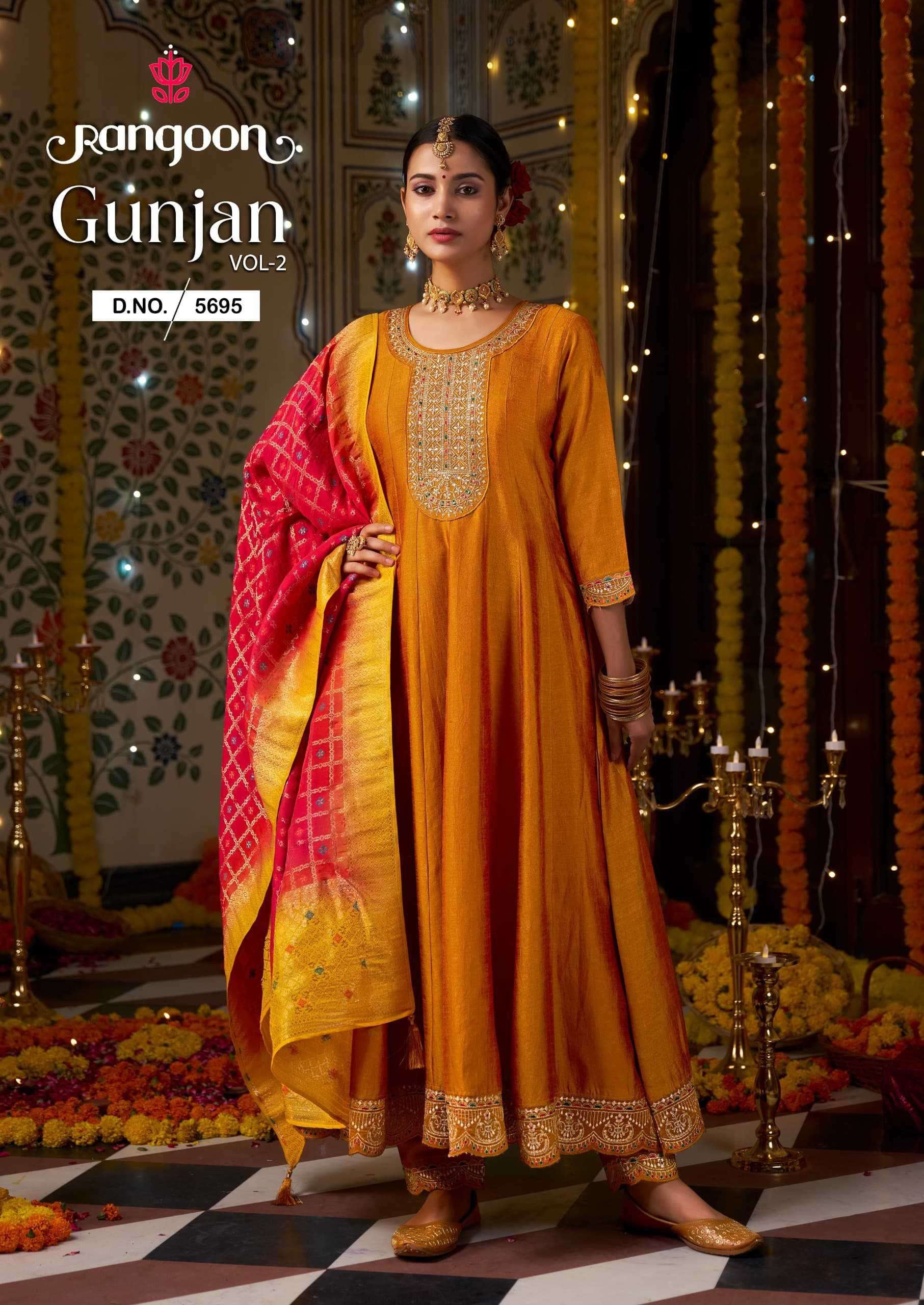 RANGOON PRESENTS GUNJAN VOL-2 SILK ANARKALI STYLE FULLY STITCH STYLISH 3PCS KURTIS CATALOG WHOLESALER AND EXPORTER 