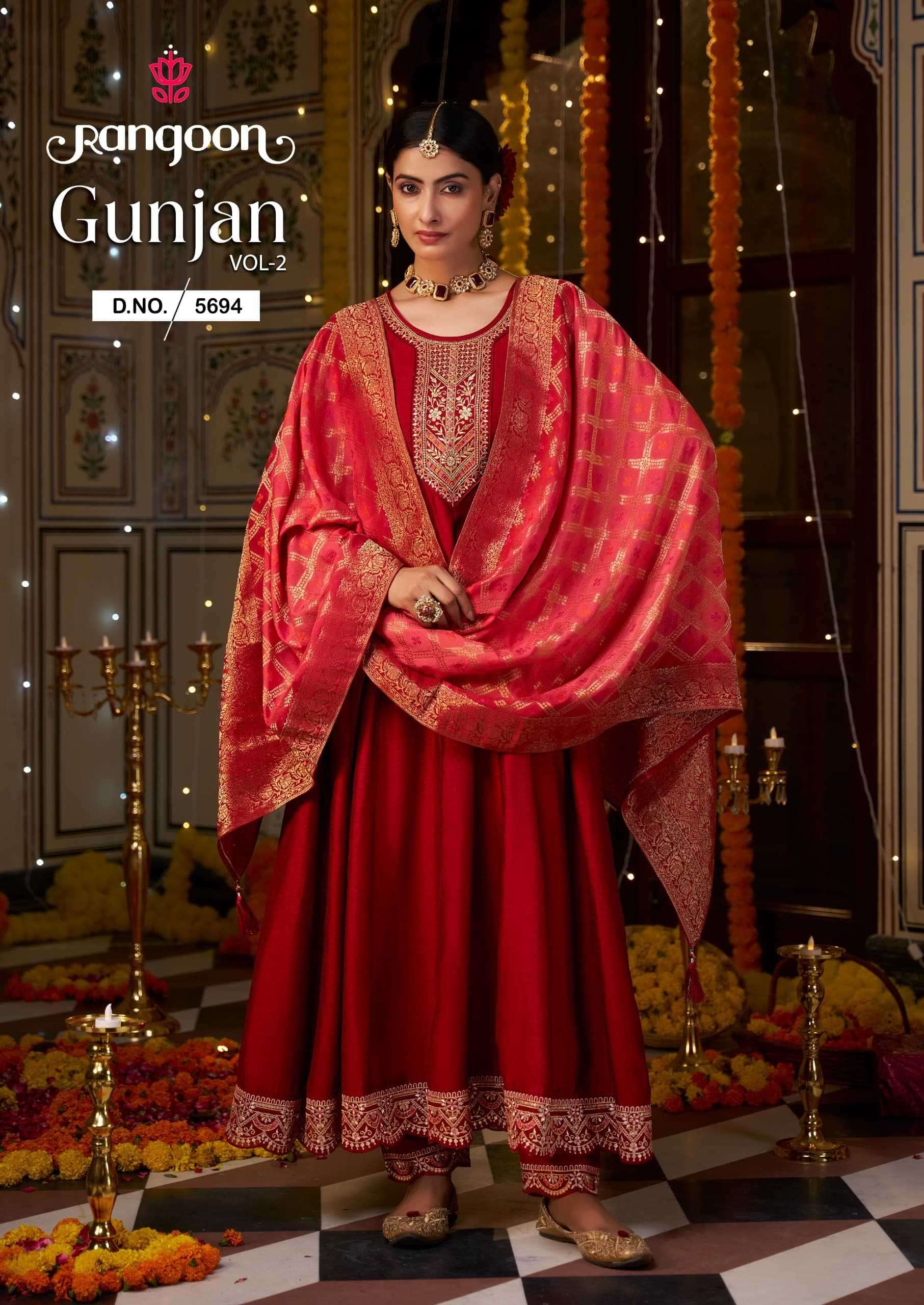 RANGOON PRESENTS GUNJAN VOL-2 SILK ANARKALI STYLE FULLY STITCH STYLISH 3PCS KURTIS CATALOG WHOLESALER AND EXPORTER 