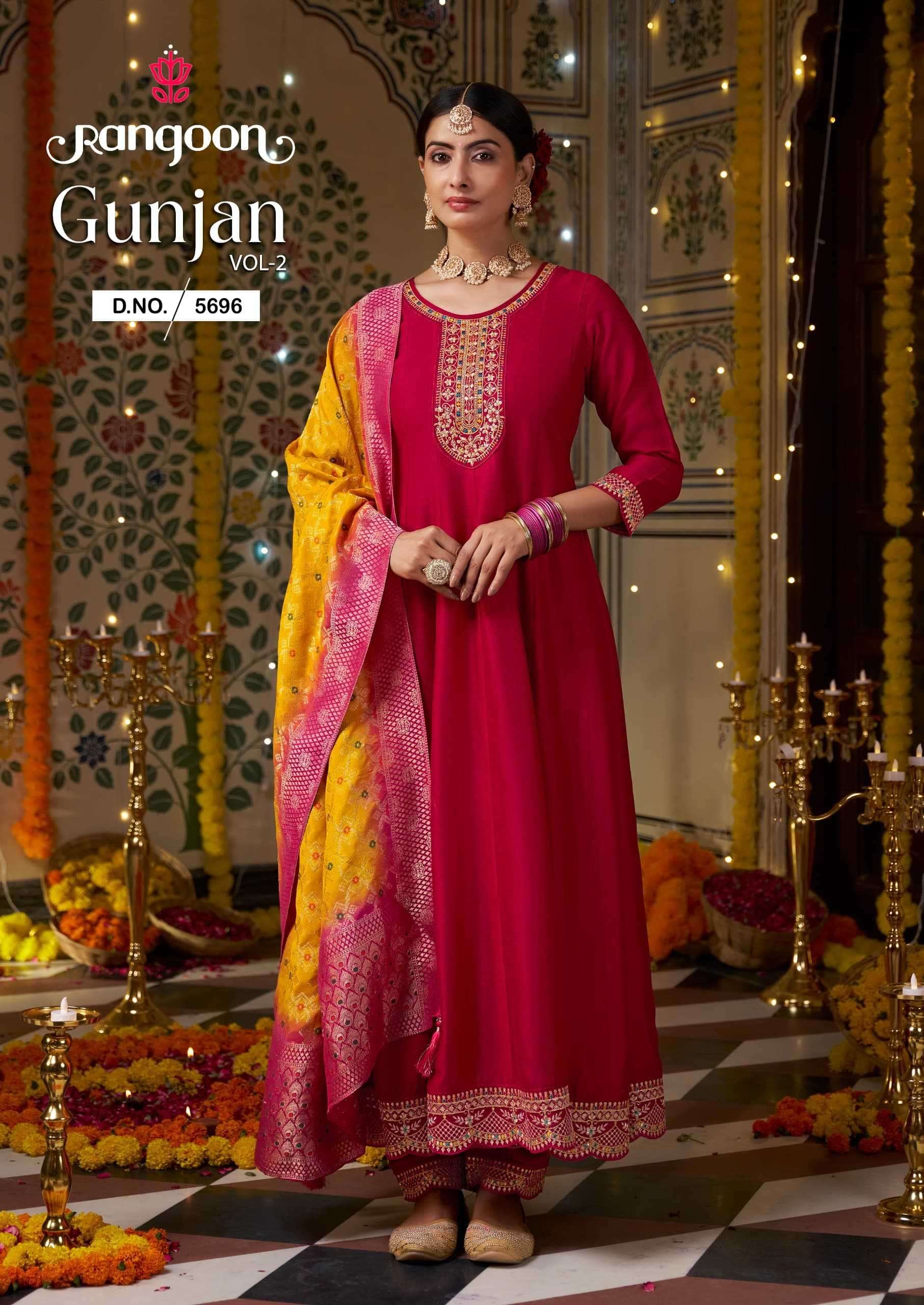 RANGOON PRESENTS GUNJAN VOL-2 SILK ANARKALI STYLE FULLY STITCH STYLISH 3PCS KURTIS CATALOG WHOLESALER AND EXPORTER 