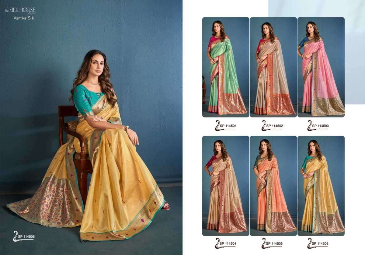 SARHA PRESENTS VAMIKA SILK TISSUE SILK HIT DESIGN BEST SAREES CATALOG WHOLESALER AND EXPORTER 