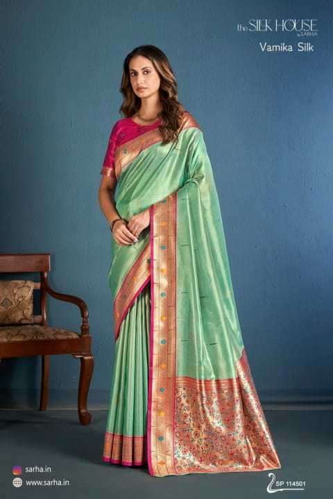 SARHA PRESENTS VAMIKA SILK TISSUE SILK HIT DESIGN BEST SAREES CATALOG WHOLESALER AND EXPORTER 