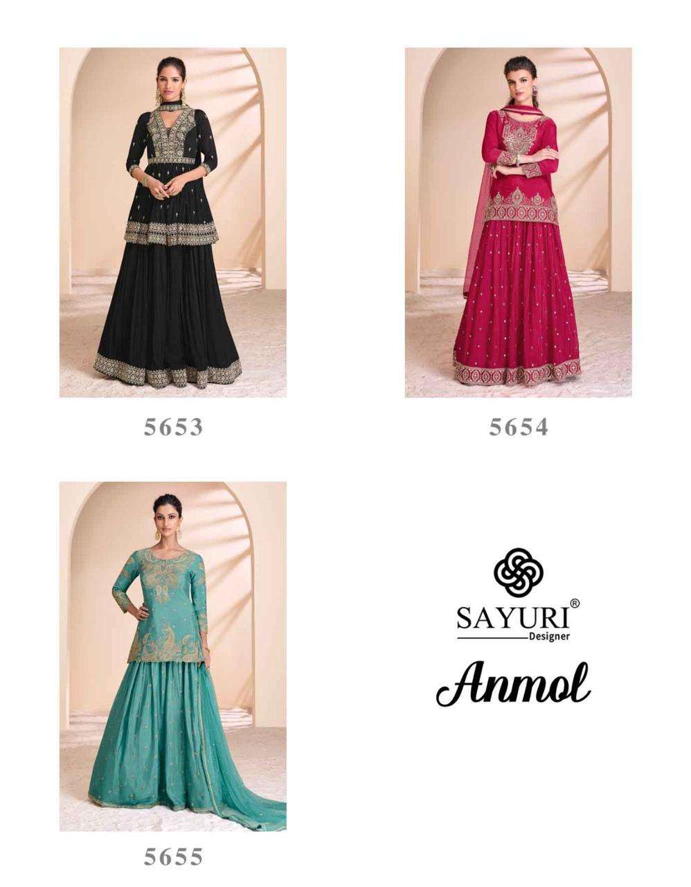 SAYURI DESIGNER PRESENTS ANMOL FANCY CHINON SUITS CATALOG WHOLESALER AND EXPORTER IN SURAT