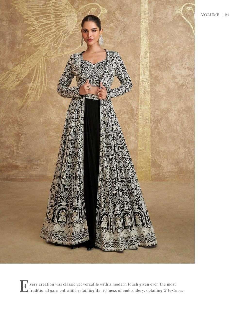 SAYURI DESIGNER PRESENTS ZOYA GEORGETTE EXCLUSIVE FULL STITCH INDO WESTERN DRESS CATALOG WHOLESALER AND EXPORTER 