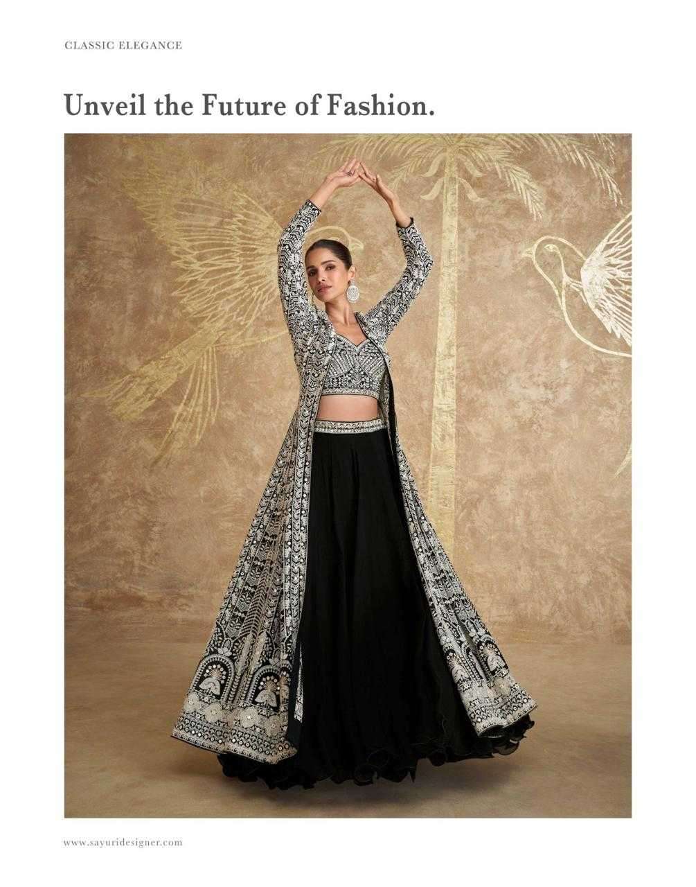 SAYURI DESIGNER PRESENTS ZOYA GEORGETTE EXCLUSIVE FULL STITCH INDO WESTERN DRESS CATALOG WHOLESALER AND EXPORTER 