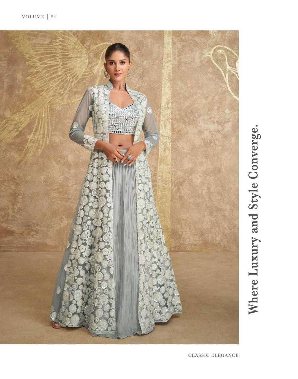 SAYURI DESIGNER PRESENTS ZOYA GEORGETTE EXCLUSIVE FULL STITCH INDO WESTERN DRESS CATALOG WHOLESALER AND EXPORTER 