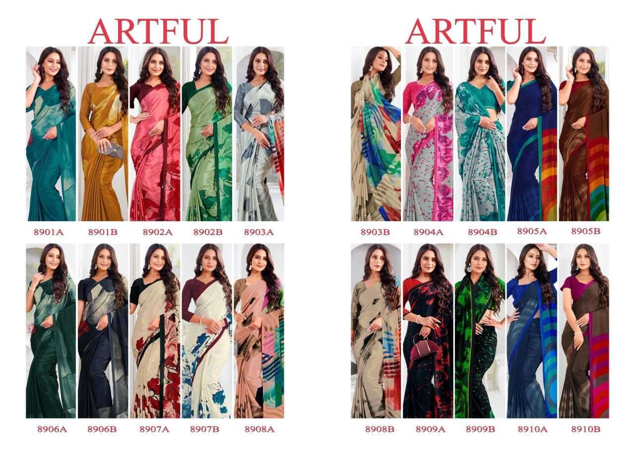 SUSHMA PRESENTS ARTFUL FASHIONABLE CRAPE UNIQUE PRINT SAREES CATALOG WHOLESALER AND EXPORTER 