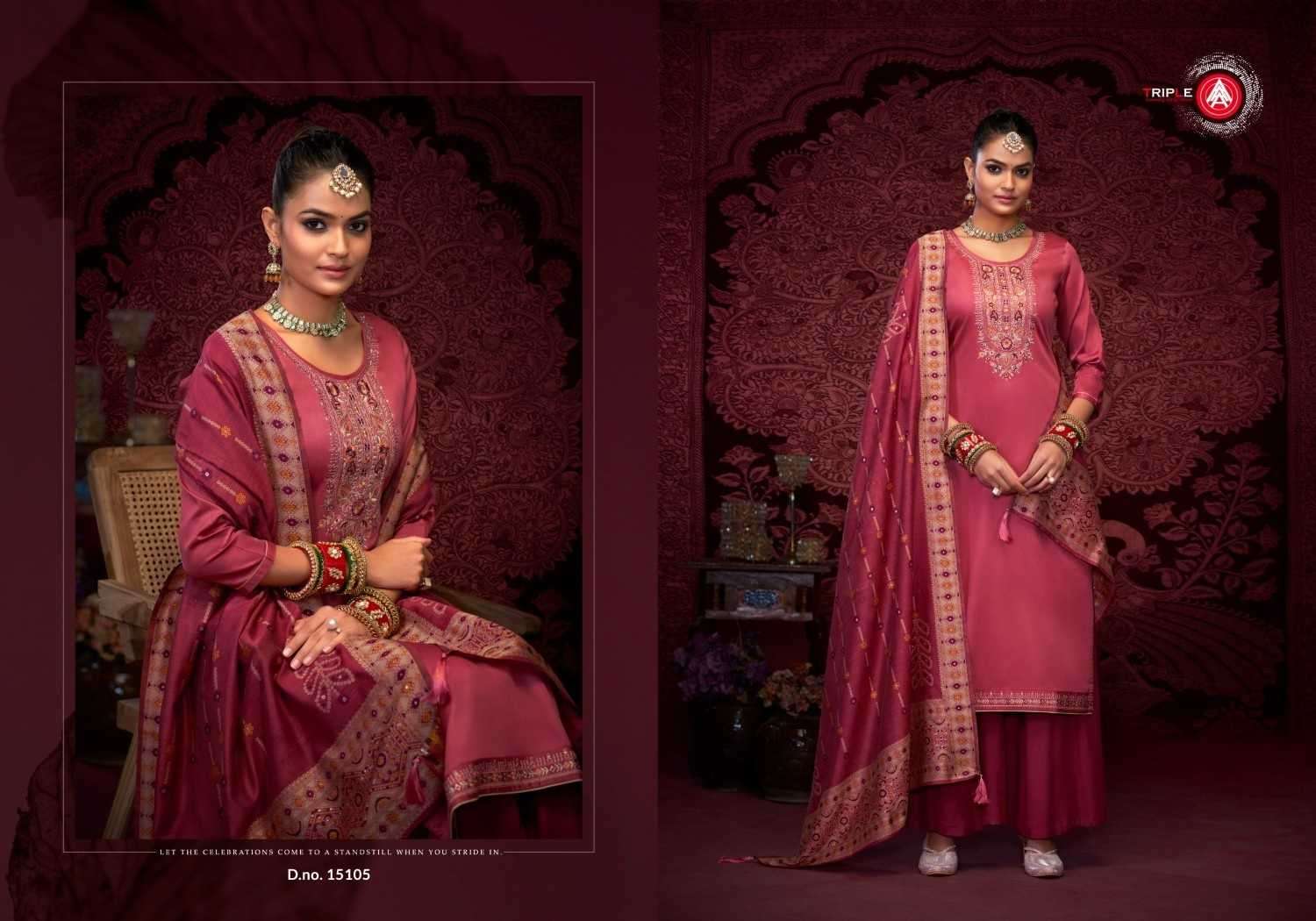 TRIPLE A PRESENTS STANZA JAM SILK COTTON ELEGANT STYLE FULL STITCH BIG SIZE 3PCS DRESS CATALOG WHOLESALER AND EXPORTER 