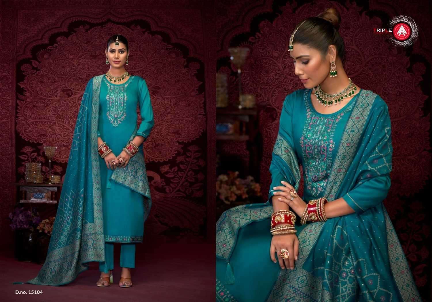 TRIPLE A PRESENTS STANZA JAM SILK COTTON ELEGANT STYLE FULL STITCH BIG SIZE 3PCS DRESS CATALOG WHOLESALER AND EXPORTER 