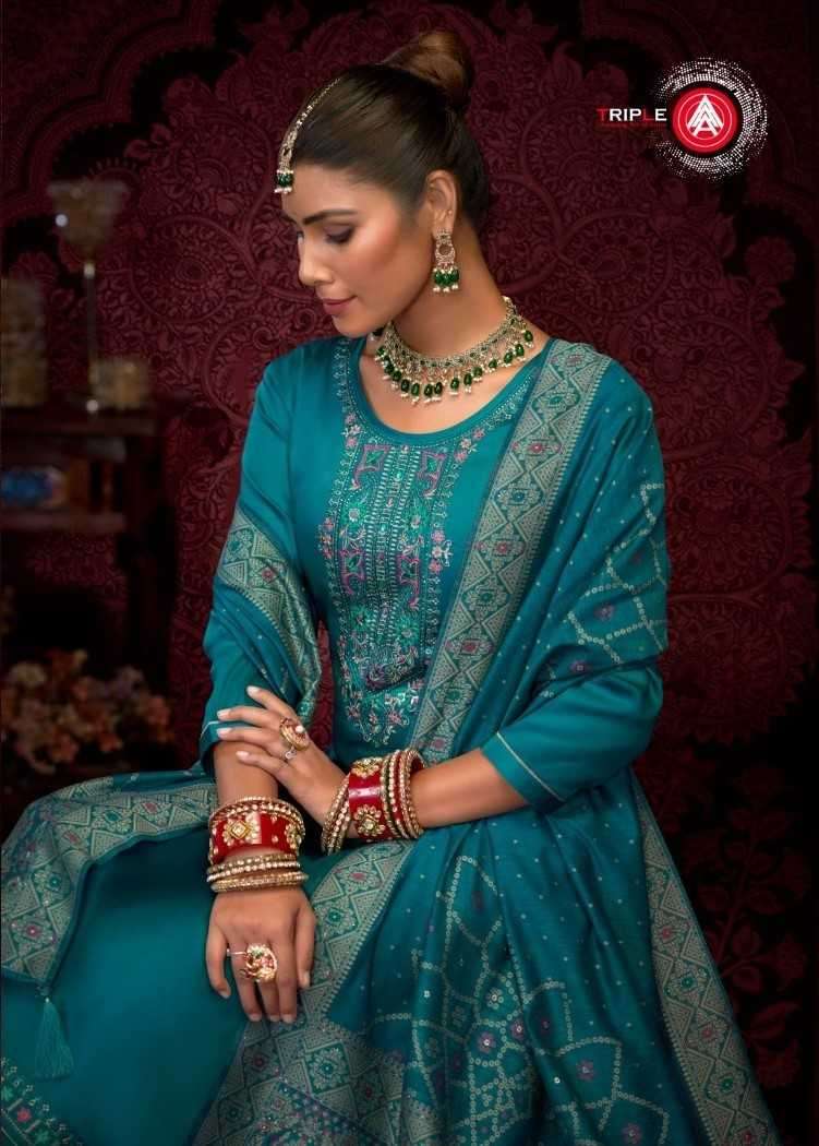 TRIPLE A PRESENTS STANZA JAM SILK COTTON ELEGANT STYLE FULL STITCH BIG SIZE 3PCS DRESS CATALOG WHOLESALER AND EXPORTER 