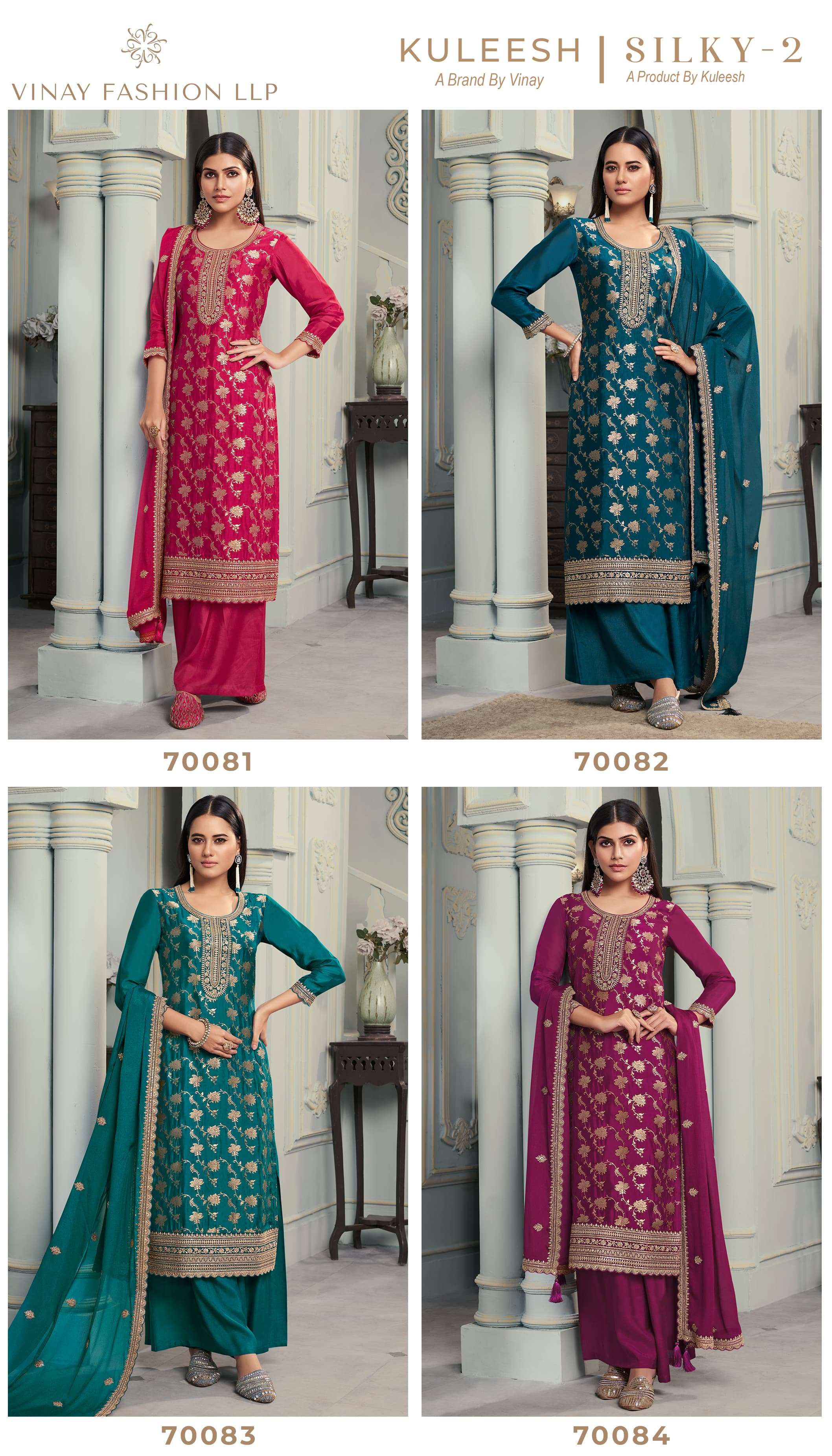 VINAY FASHION PRESENTS KULEESH SILKY VOL-2 DESIGNER SILK SALWAR SUITS CATALOG WHOLESALER AND EXPORTER IN SURAT