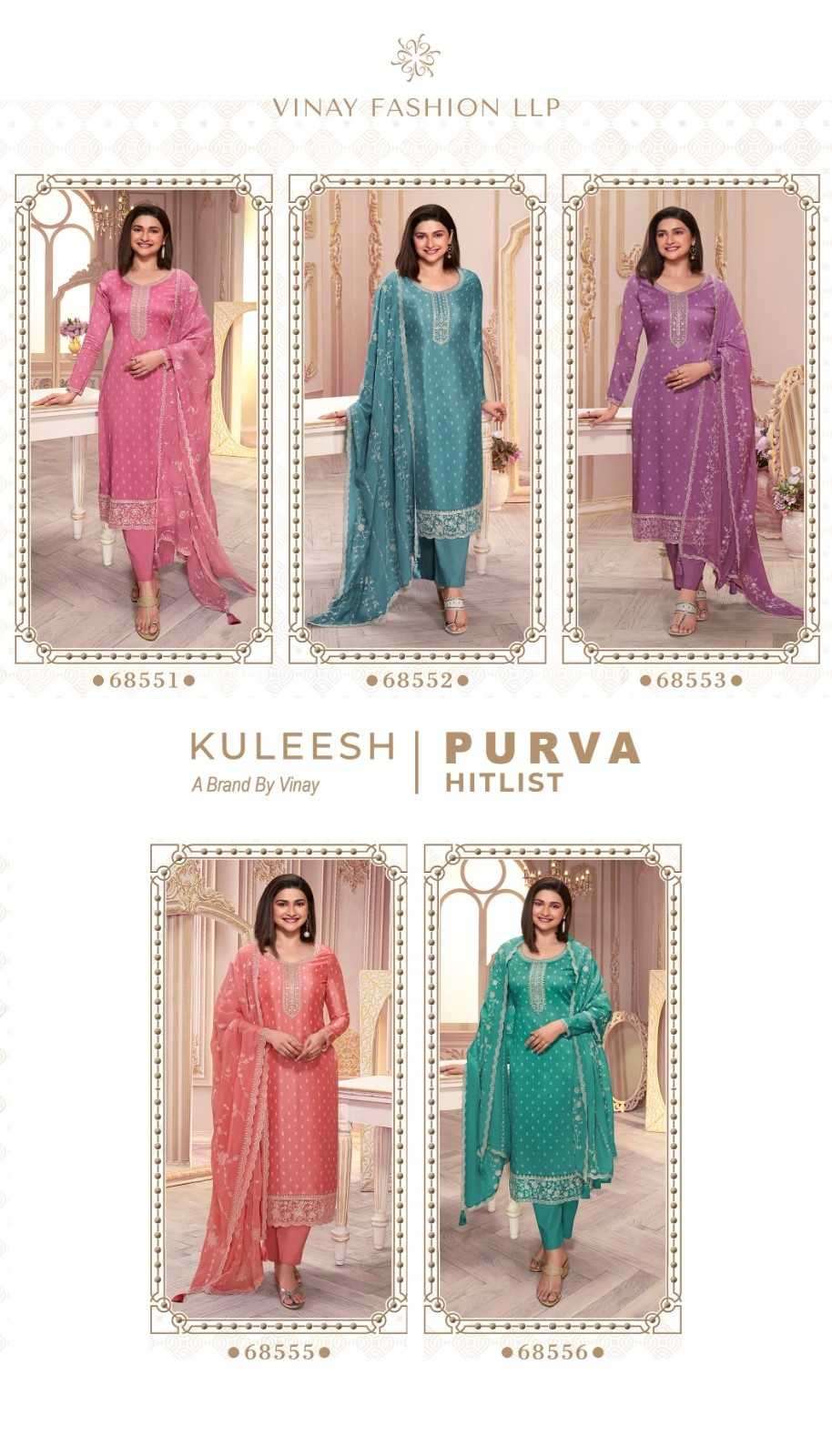 VINAY PRESENTS KULEESH PURVA HITLIST BEAUTIFUL PRINT THREAD EMBROIDERY GEORGETTE SUITS CATALOG WHOLESALER AND EXPORTER 