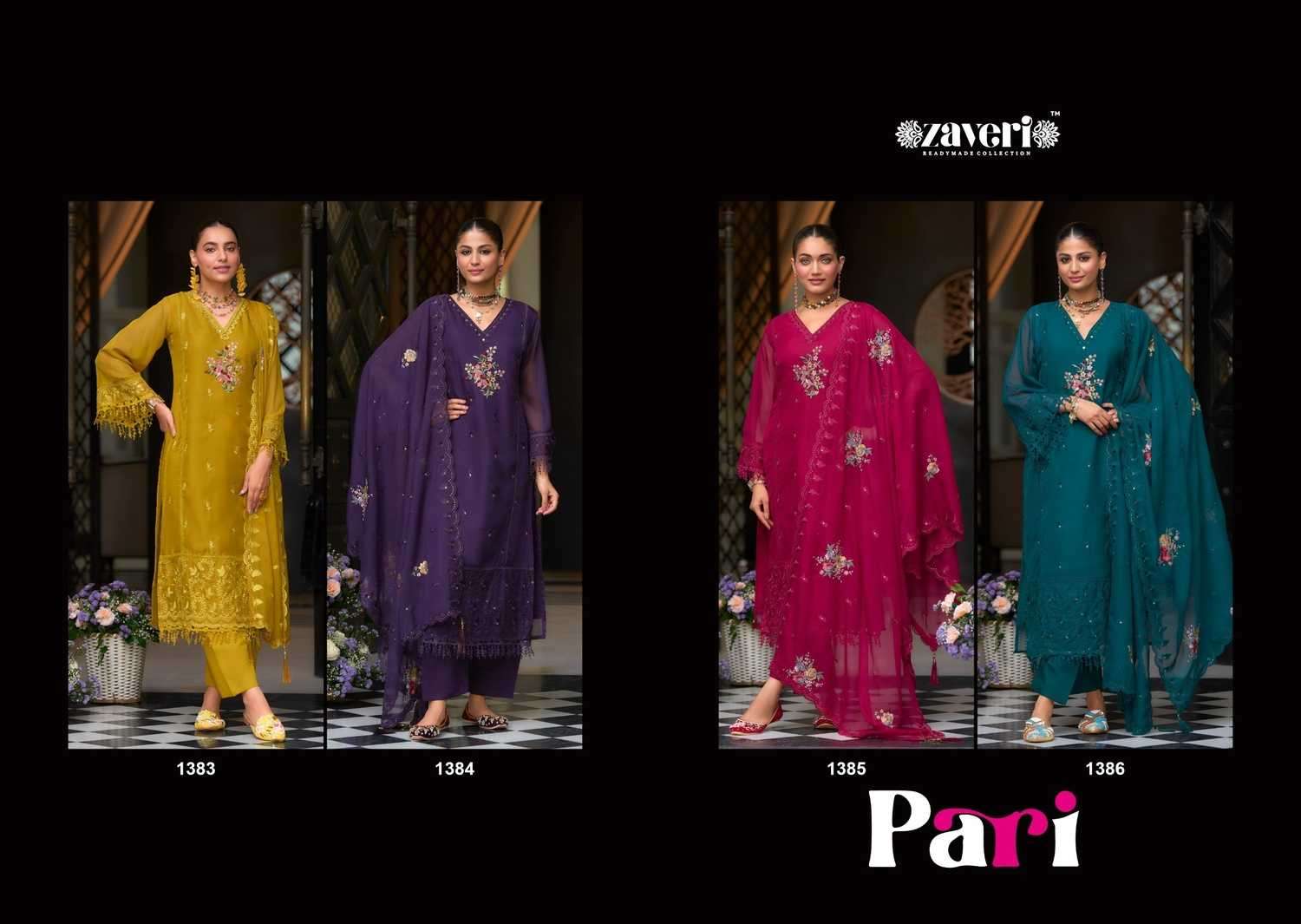 ZAVERI PRESENTS PARI ORGANZA READYMADE ORIGINAL PAKISTANI SALWAR SUIT CATALOG WHOLESALER AND EXPORTER 