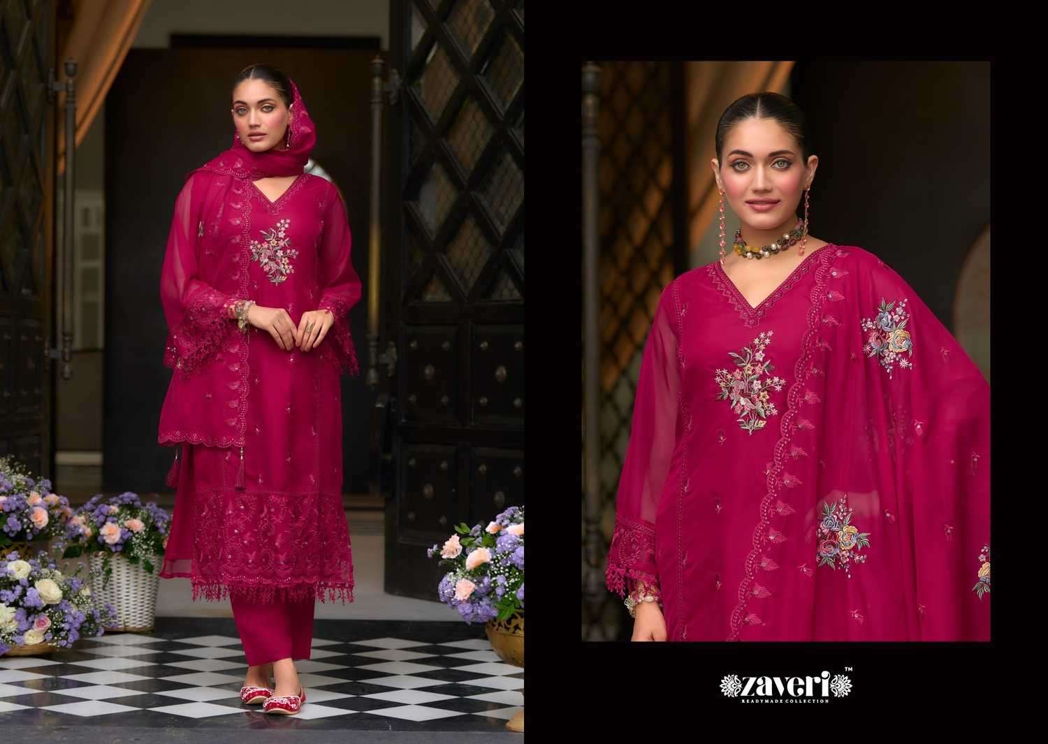 ZAVERI PRESENTS PARI ORGANZA READYMADE ORIGINAL PAKISTANI SALWAR SUIT CATALOG WHOLESALER AND EXPORTER 