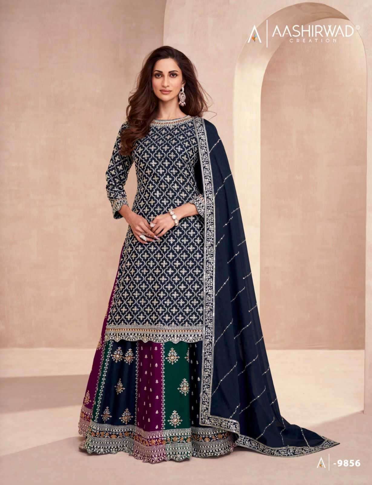 AASHIRWAD PRESENTS GULKAND COLORS DARK EDITION FULLSTITCH DESIGNER KURTI SKIRT AND DUPATTA CATALOG
