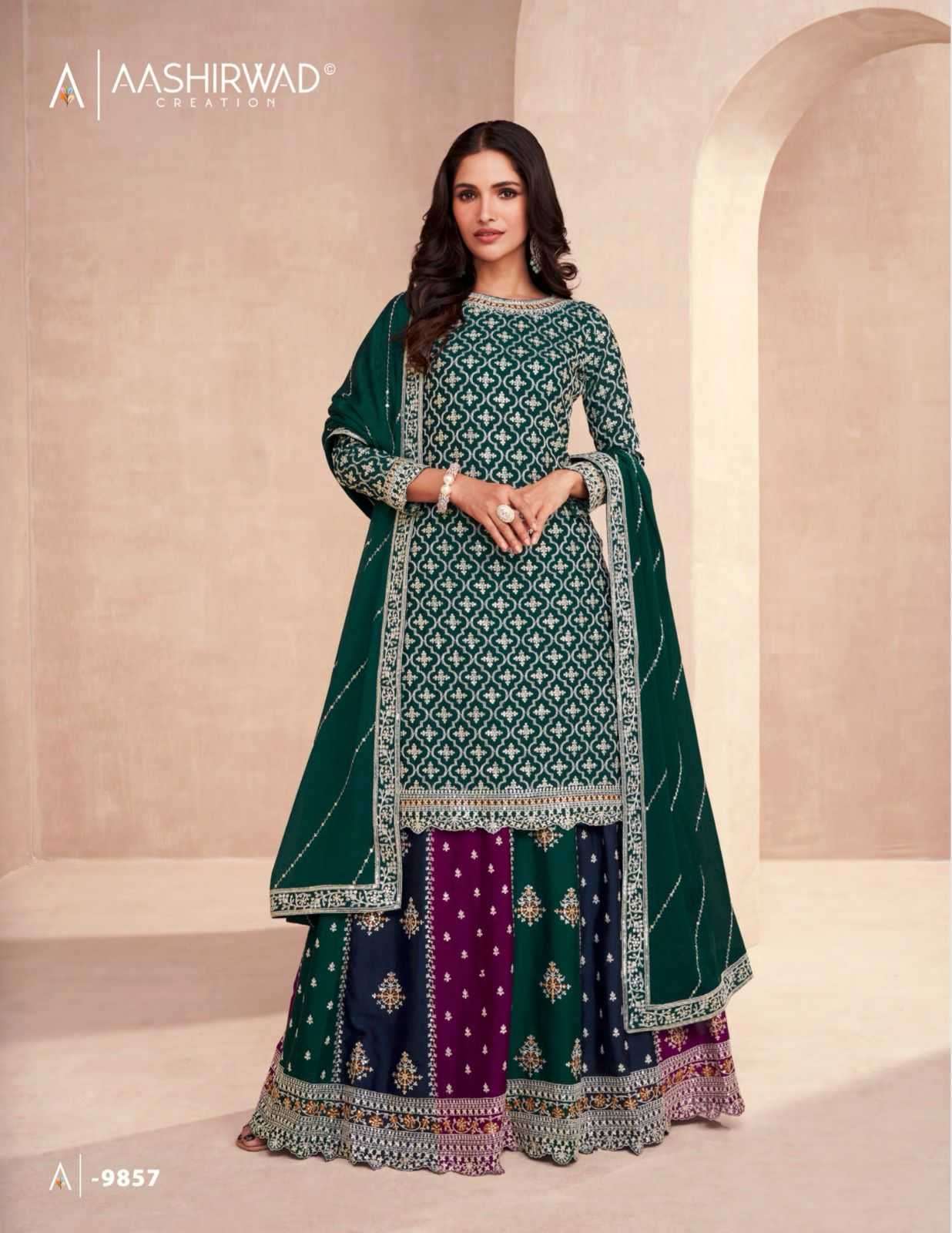AASHIRWAD PRESENTS GULKAND COLORS DARK EDITION FULLSTITCH DESIGNER KURTI SKIRT AND DUPATTA CATALOG