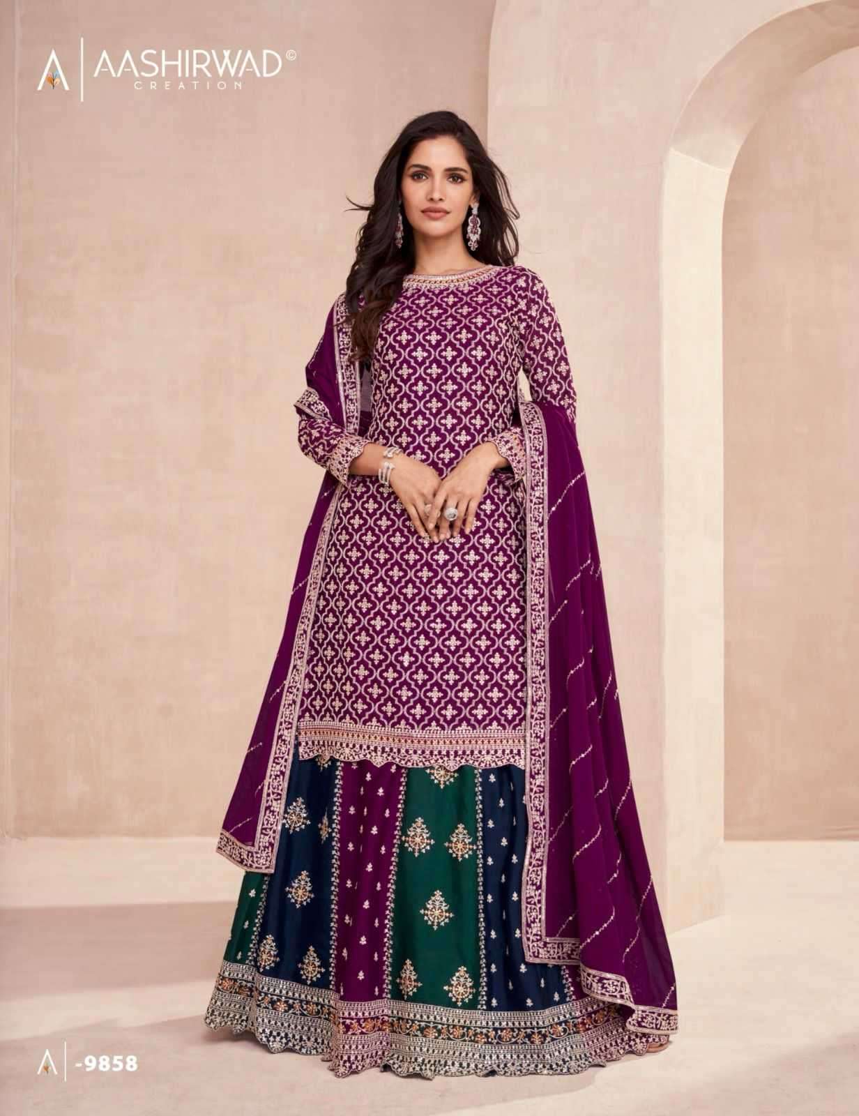 AASHIRWAD PRESENTS GULKAND COLORS DARK EDITION FULLSTITCH DESIGNER KURTI SKIRT AND DUPATTA CATALOG