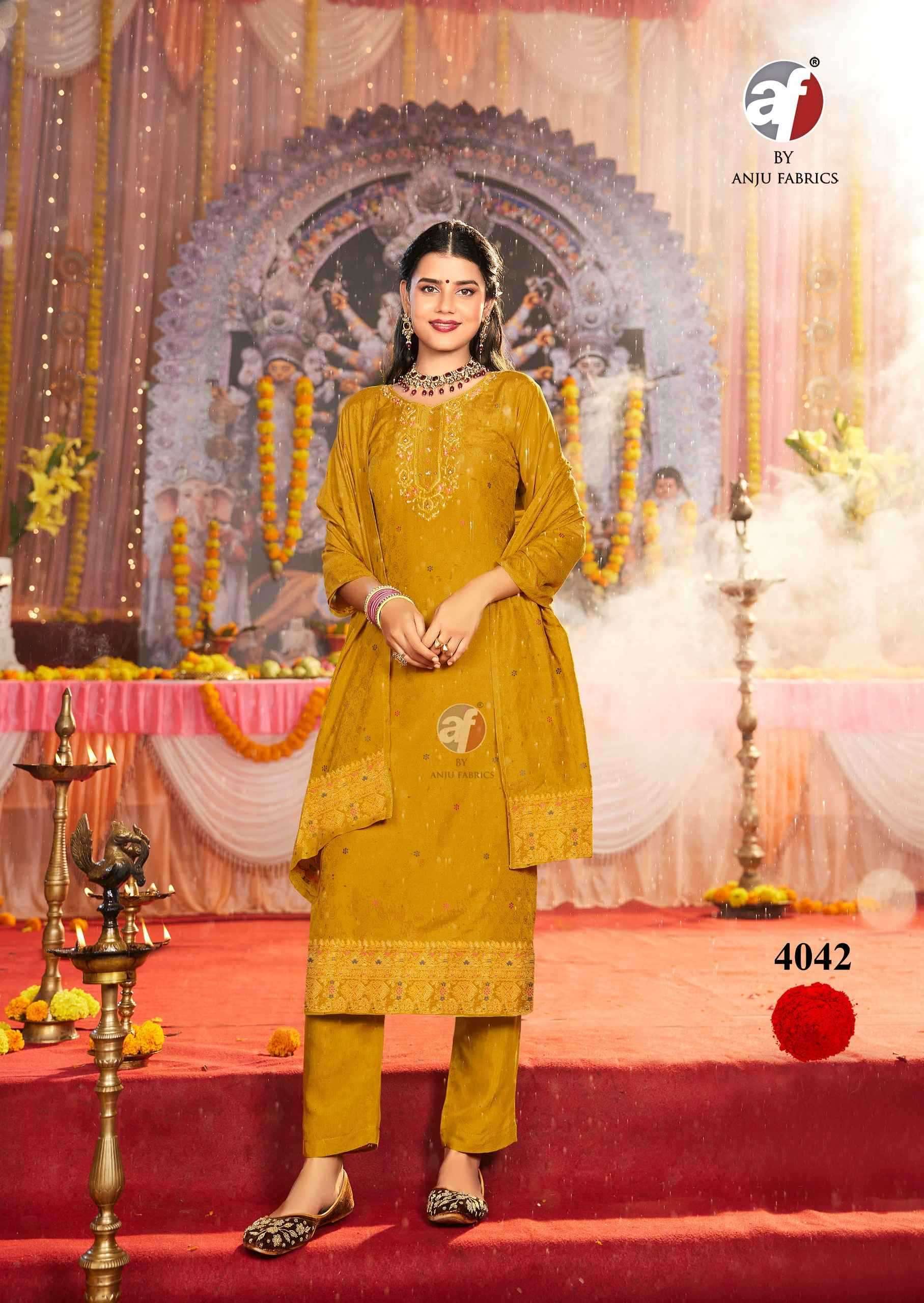 ANJU FAB PRESENTS PALKI VOL-4 MUSLIN JACQUARD PLUS SIZE READYMADE ATTRACTIVE 3PCS DRESS CATALOG WHOLESALER AND EXPORTER 