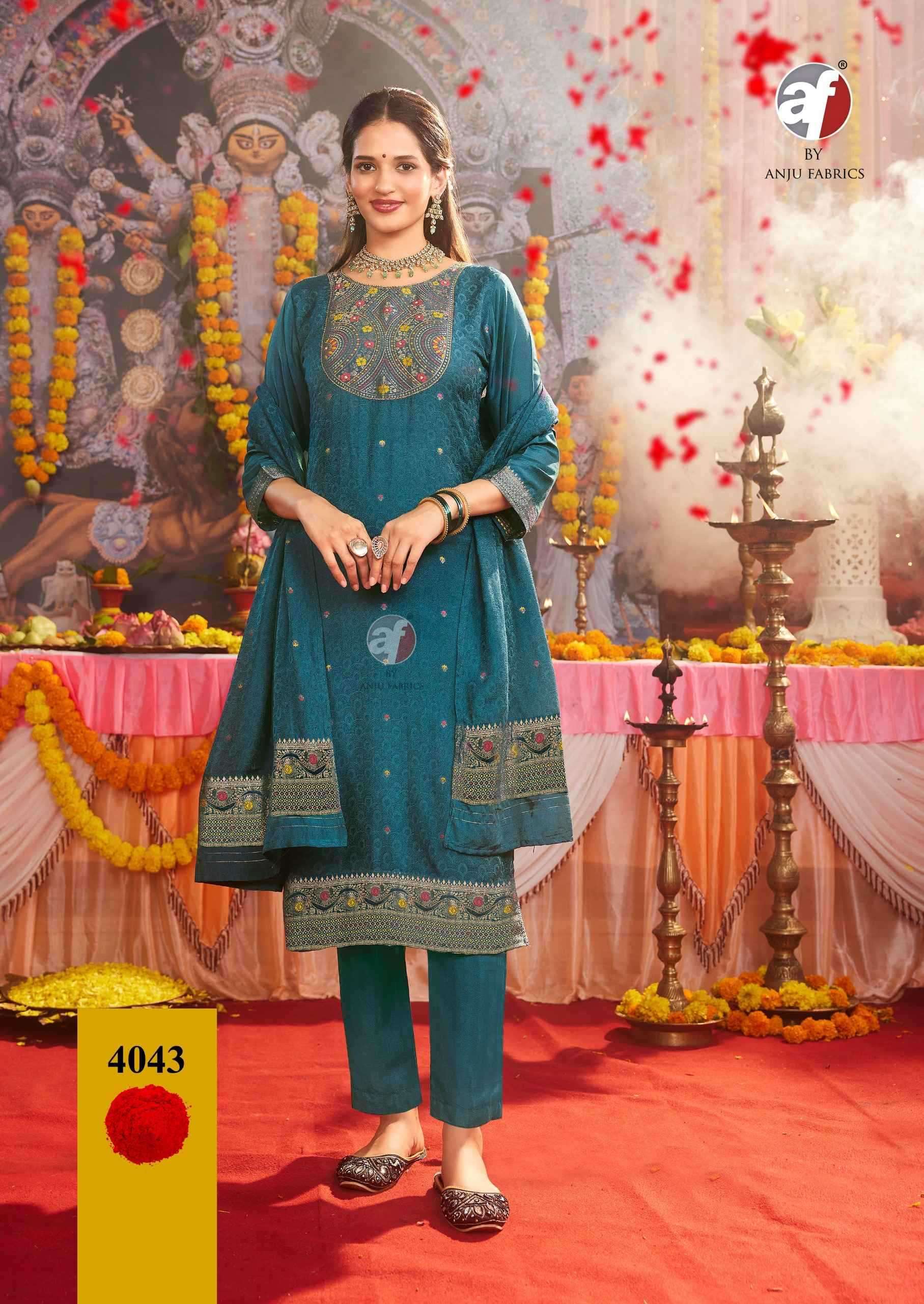 ANJU FAB PRESENTS PALKI VOL-4 MUSLIN JACQUARD PLUS SIZE READYMADE ATTRACTIVE 3PCS DRESS CATALOG WHOLESALER AND EXPORTER 