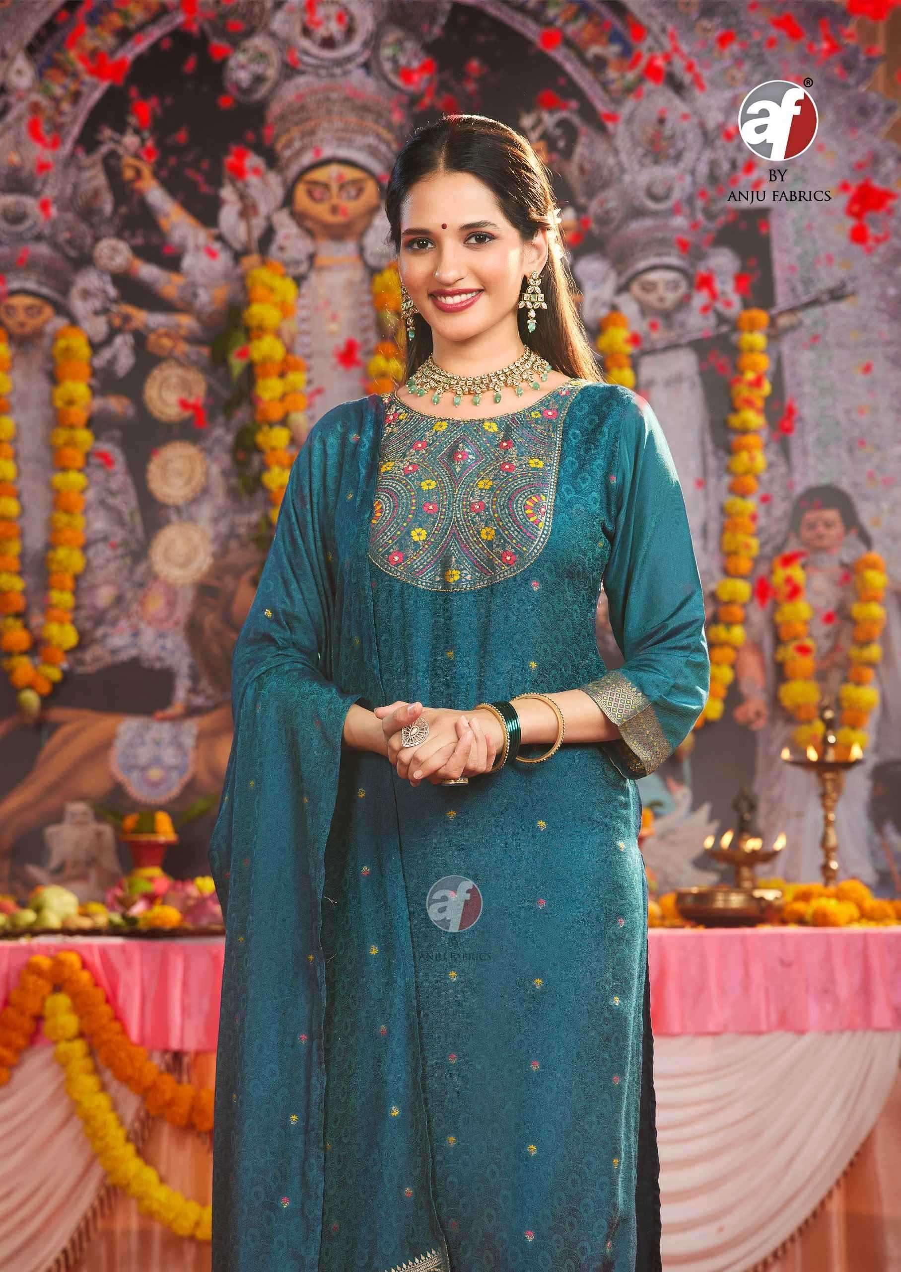 ANJU FAB PRESENTS PALKI VOL-4 MUSLIN JACQUARD PLUS SIZE READYMADE ATTRACTIVE 3PCS DRESS CATALOG WHOLESALER AND EXPORTER 
