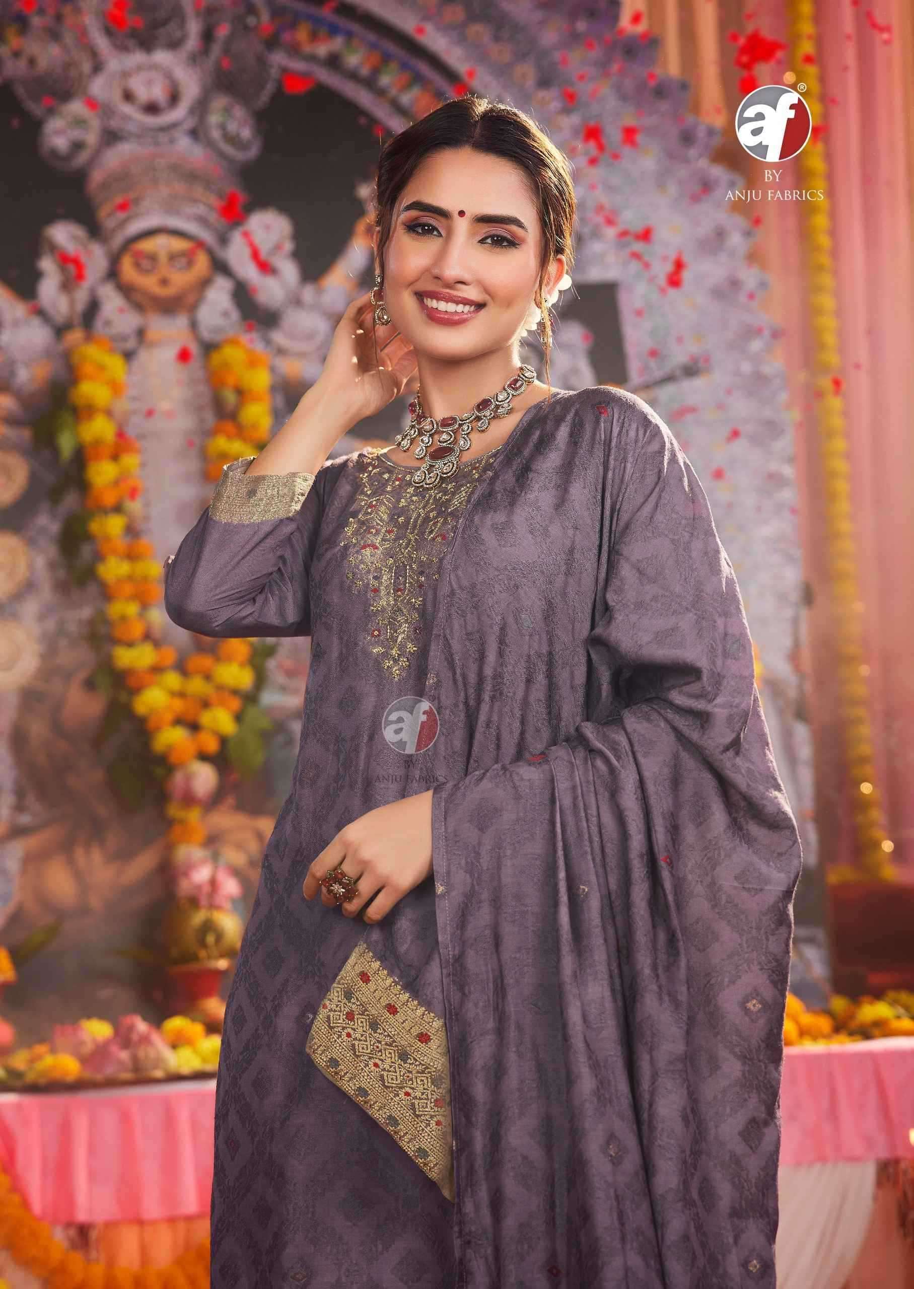 ANJU FAB PRESENTS PALKI VOL-4 MUSLIN JACQUARD PLUS SIZE READYMADE ATTRACTIVE 3PCS DRESS CATALOG WHOLESALER AND EXPORTER 