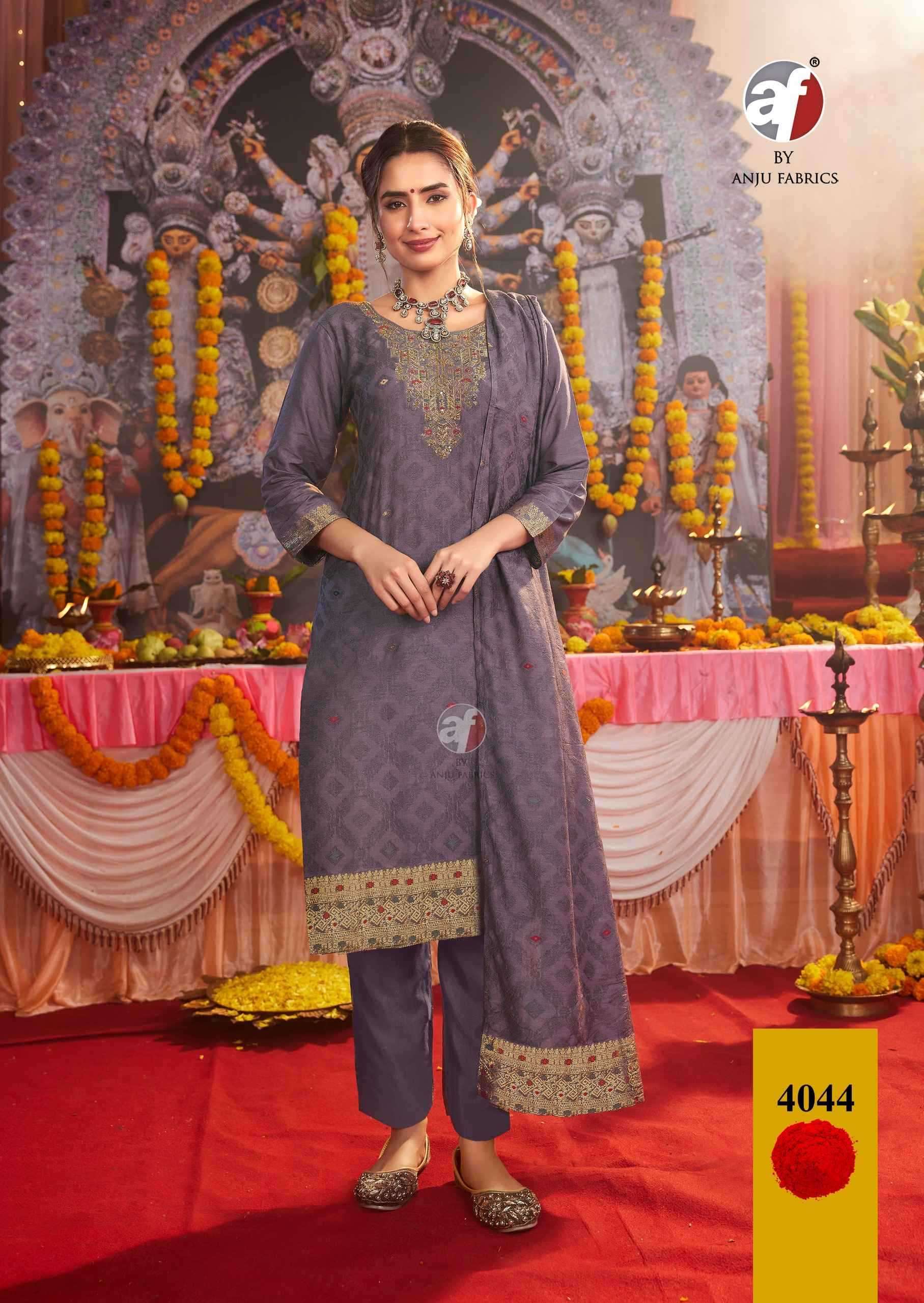 ANJU FAB PRESENTS PALKI VOL-4 MUSLIN JACQUARD PLUS SIZE READYMADE ATTRACTIVE 3PCS DRESS CATALOG WHOLESALER AND EXPORTER 