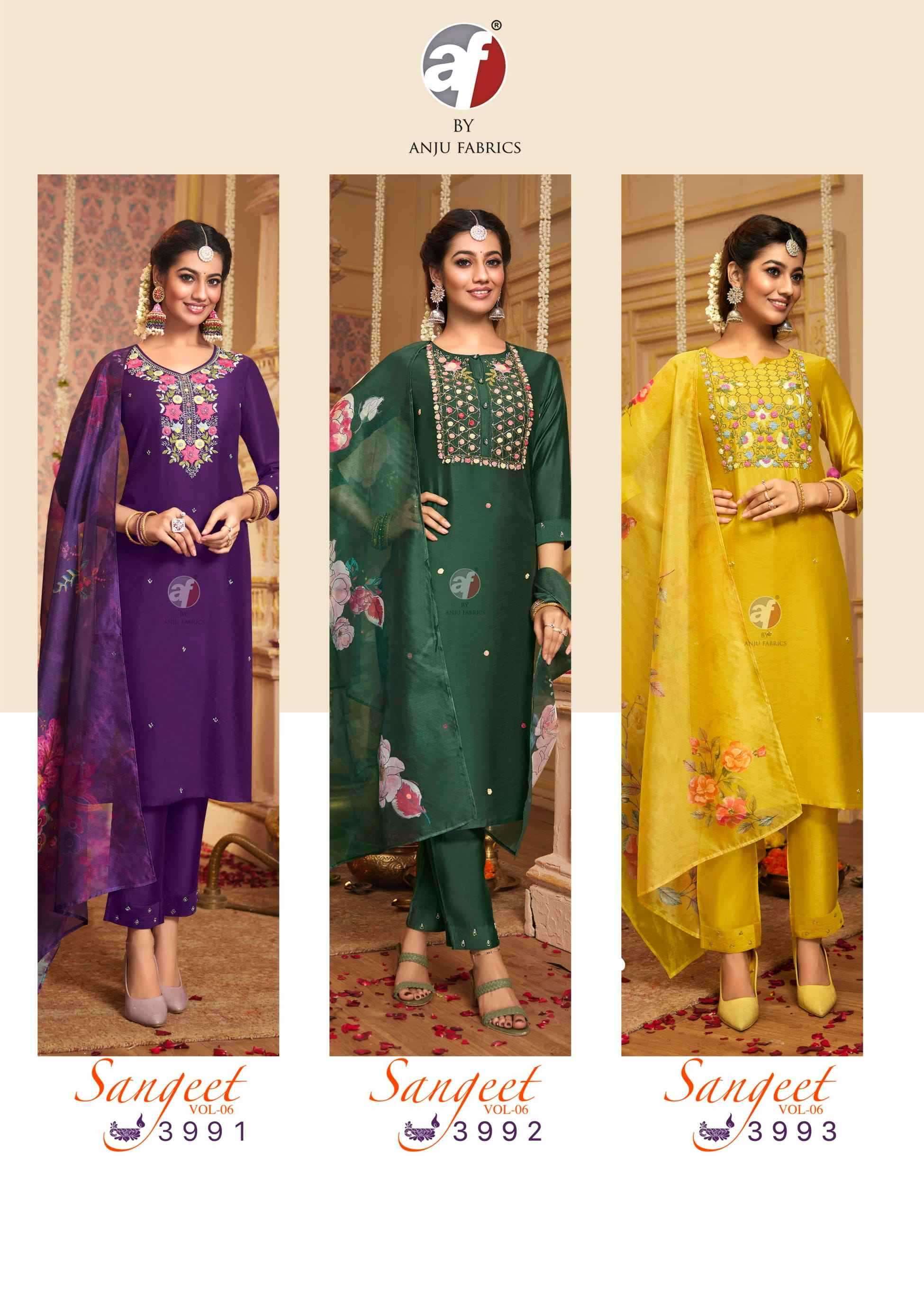 ANJU FABS PRESENTS SANGEET VOL-6 VISCOSE MODAL READYMADE PARTY WEAR PLUS SIZE SUITS CATALOG WHOLESALER AND EXPORTER 