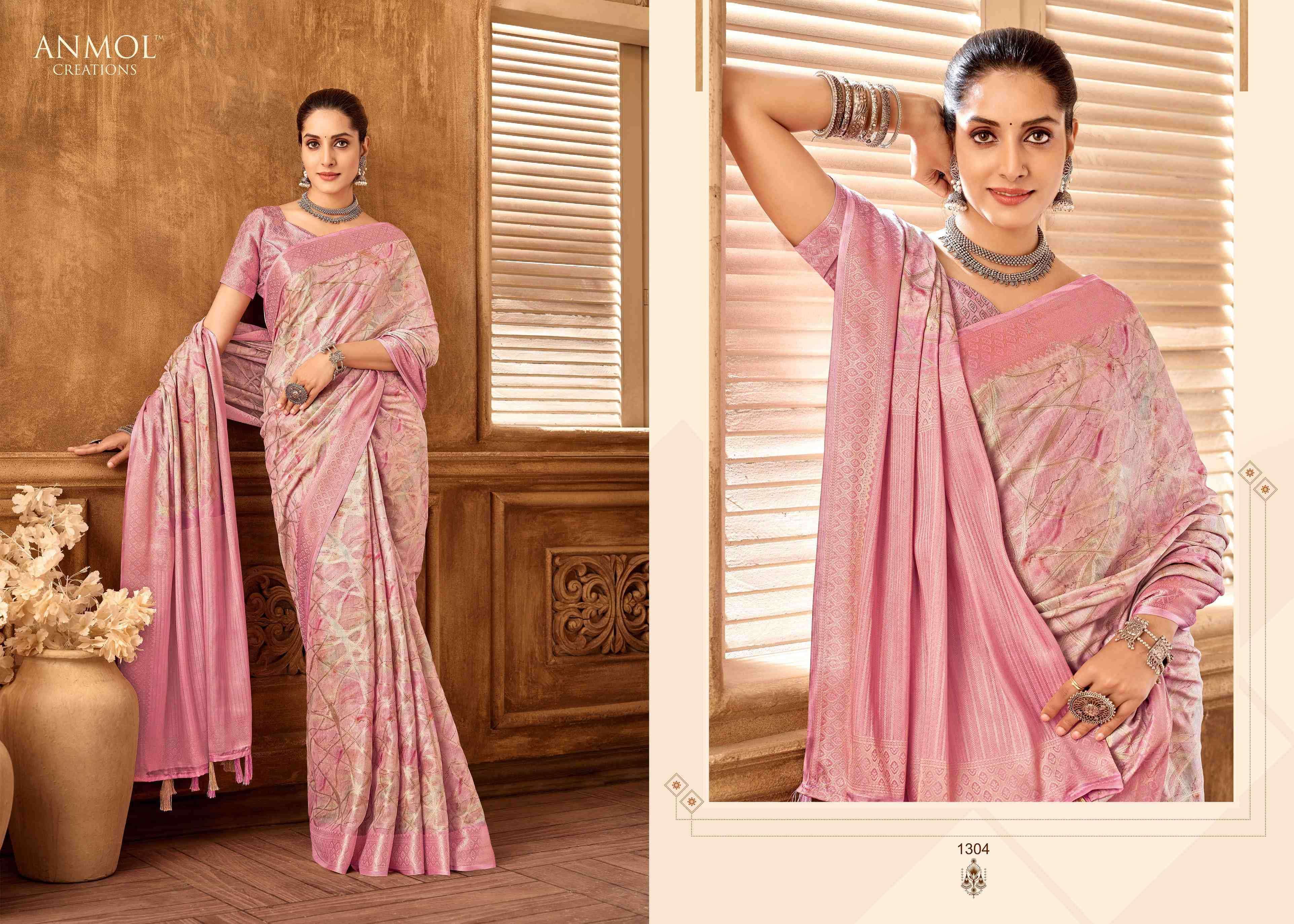 ANMOL CREATION PRESENTS TULIP VOL-13 1301-1310 MUSLIN SILK TRADITIONAL SAREES CATALOG WHOLESALER AND EXPORTER 