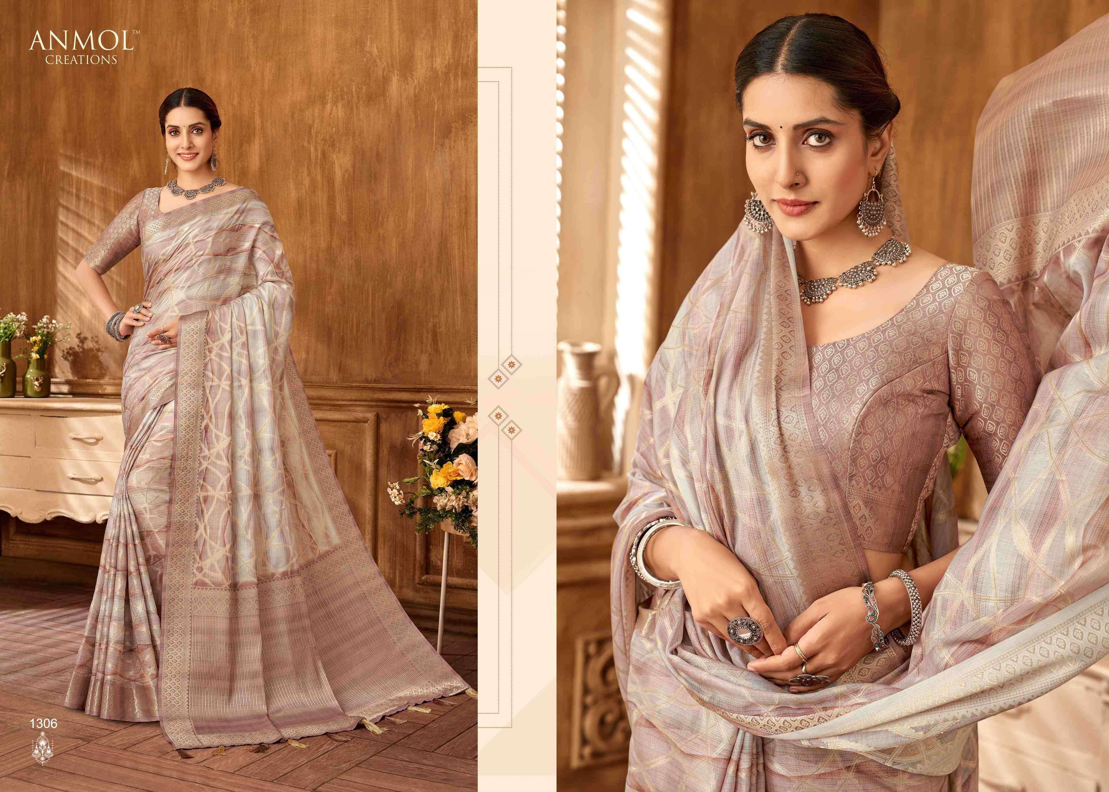 ANMOL CREATION PRESENTS TULIP VOL-13 1301-1310 MUSLIN SILK TRADITIONAL SAREES CATALOG WHOLESALER AND EXPORTER 