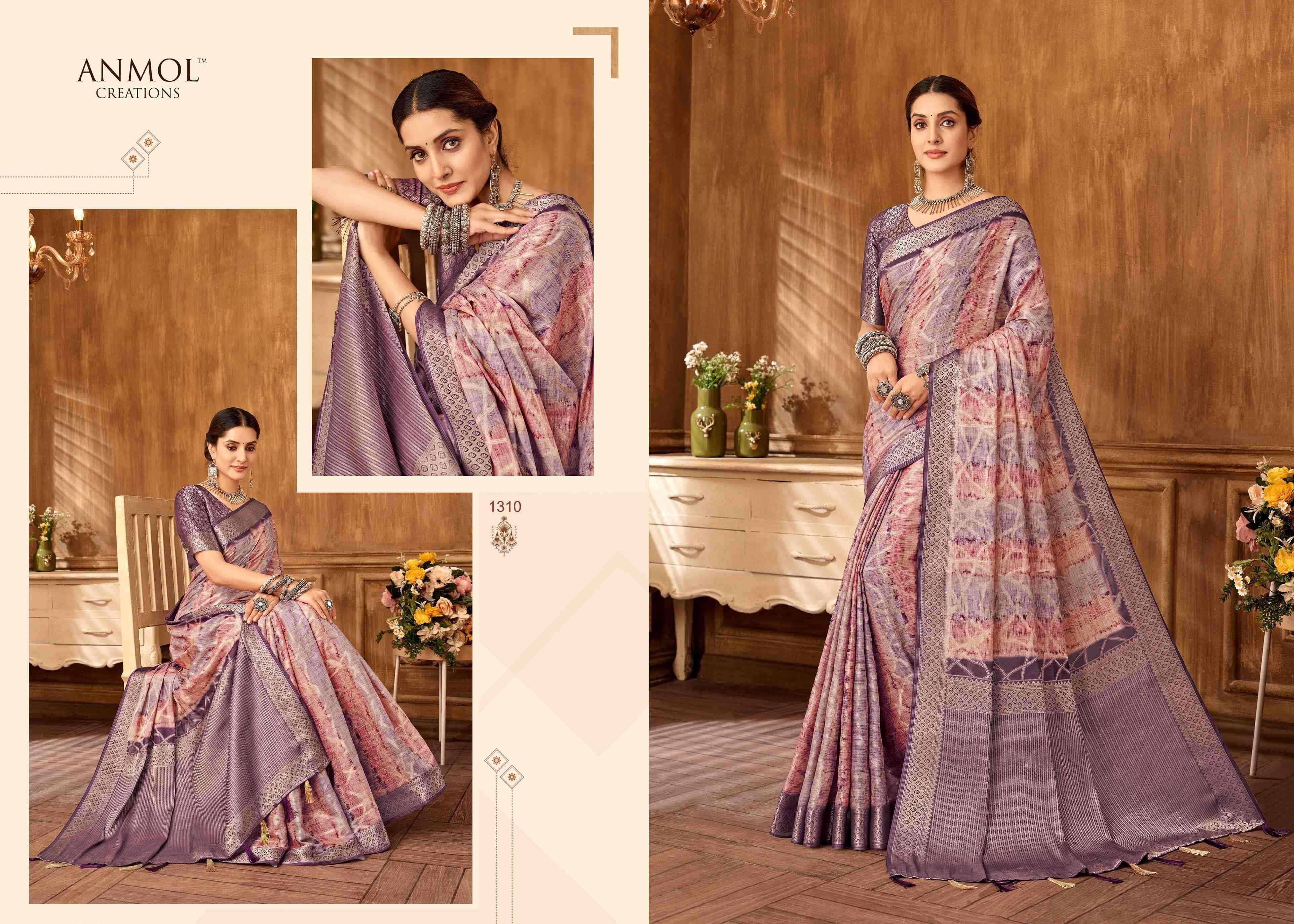 ANMOL CREATION PRESENTS TULIP VOL-13 1301-1310 MUSLIN SILK TRADITIONAL SAREES CATALOG WHOLESALER AND EXPORTER 
