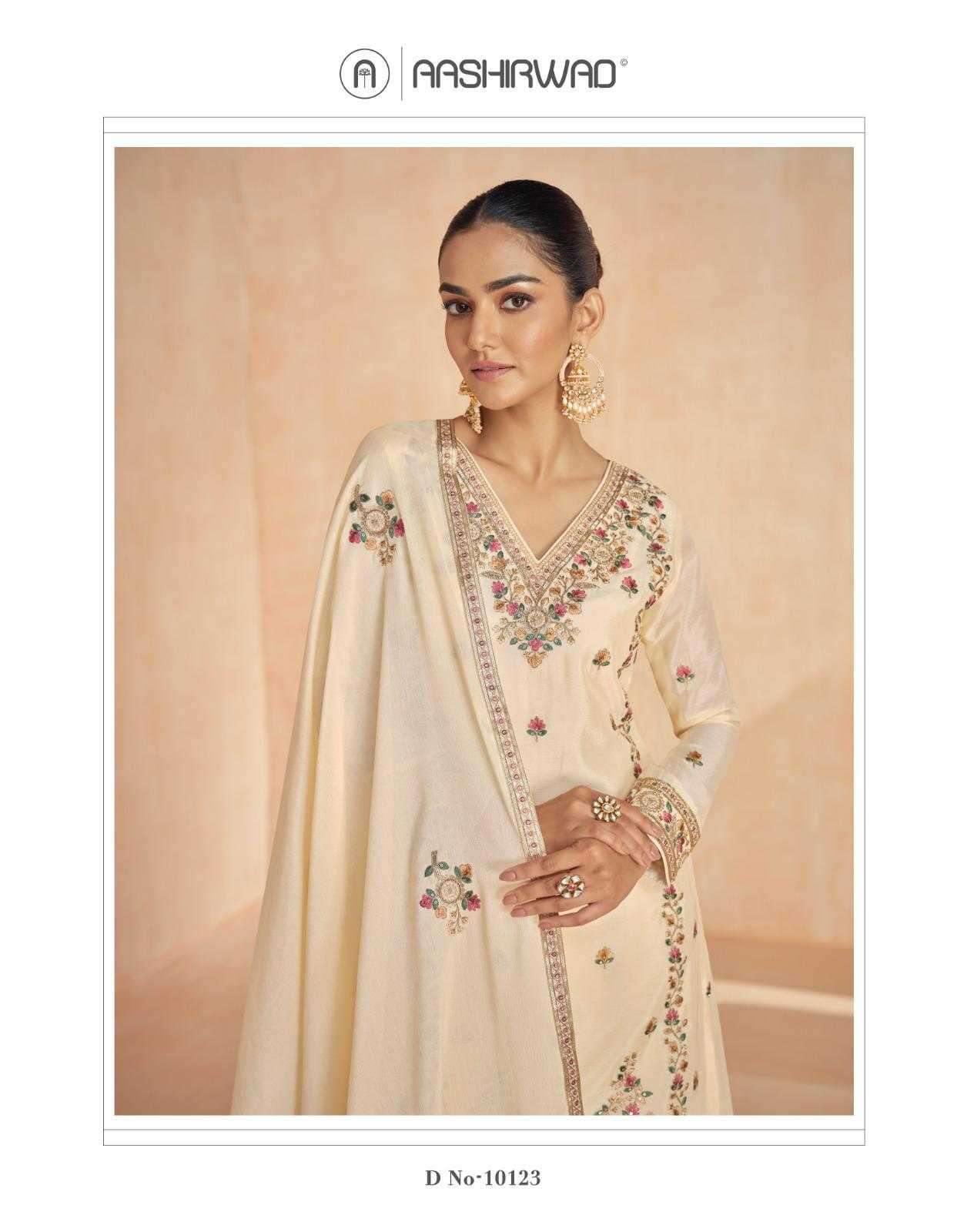 ASHIRWAD CREATION PRESENTS RINAAZ CHINON SILK CLASSIC READYMADE PLAZZO STYLE SUIT CATALOG WHOLESALER AND EXPORTER 