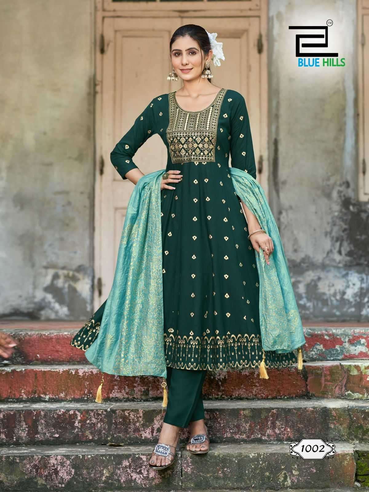 BLUE HILLS PRESENTS BATU CAVES ZARI EMBROIDERY BIG SIZE READYMADE RAYON SALWAR SUITS CATALOG WHOLESALER AND EXPORTER 