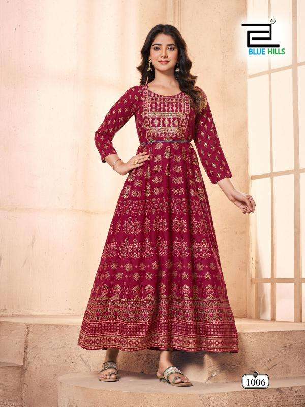 BLUE HILLS PRESENTS FESTIVAL PRO MAX RAYON READYMADE PLUS SIZE ANARKALI GOWN STYLE KURTIS CATALOG WHOLESALER 