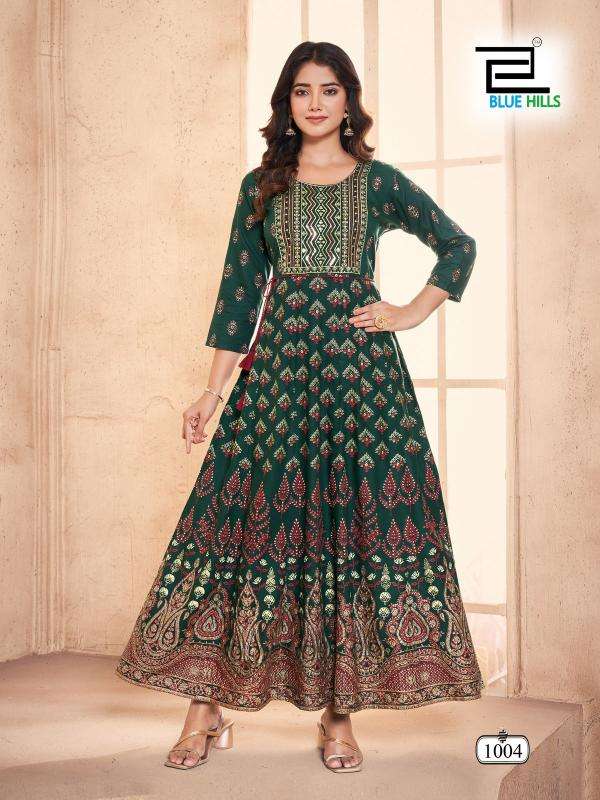 BLUE HILLS PRESENTS FESTIVAL PRO MAX RAYON READYMADE PLUS SIZE ANARKALI GOWN STYLE KURTIS CATALOG WHOLESALER 