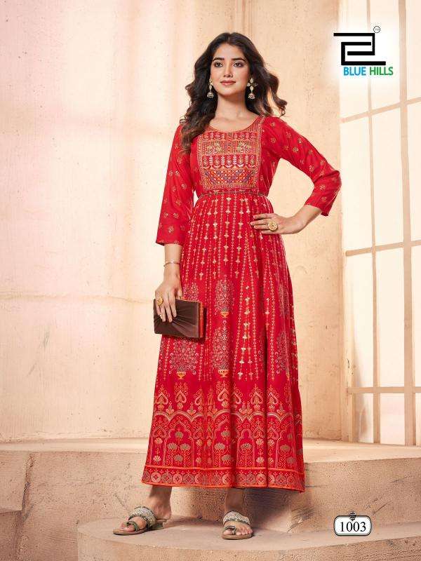 BLUE HILLS PRESENTS FESTIVAL PRO MAX RAYON READYMADE PLUS SIZE ANARKALI GOWN STYLE KURTIS CATALOG WHOLESALER 