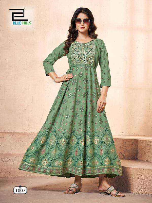 BLUE HILLS PRESENTS FESTIVAL PRO MAX RAYON READYMADE PLUS SIZE ANARKALI GOWN STYLE KURTIS CATALOG WHOLESALER 