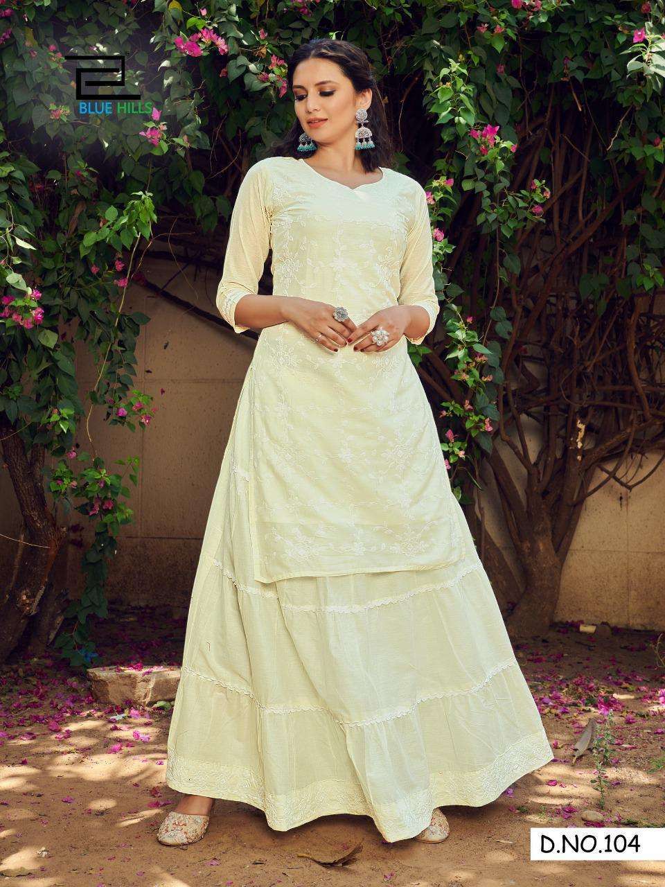 BLUE HILLS PRESENTS RETRO SKIRT VOL-1 COTTON LONG KURTI WITH SKIRTS CATALOG WHOLESALER AND EXPORTER 