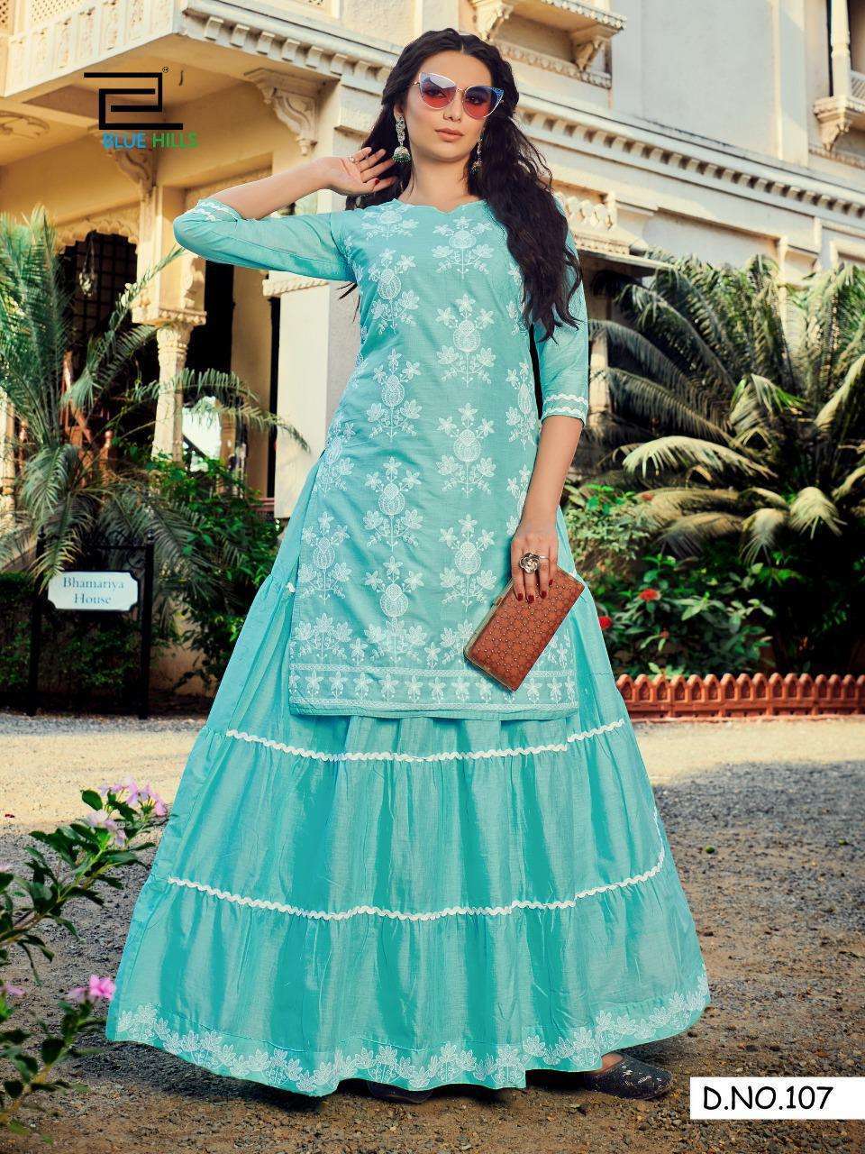 BLUE HILLS PRESENTS RETRO SKIRT VOL-1 COTTON LONG KURTI WITH SKIRTS CATALOG WHOLESALER AND EXPORTER 