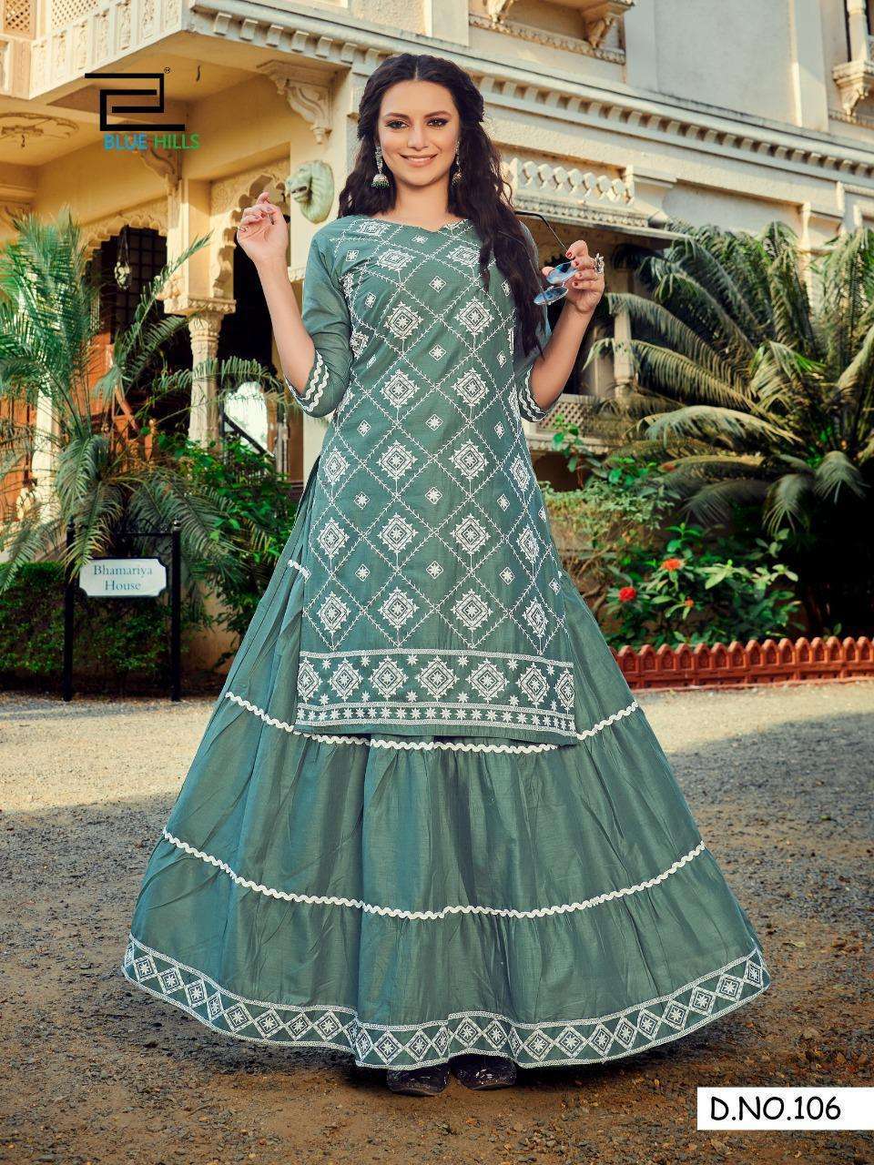 BLUE HILLS PRESENTS RETRO SKIRT VOL-1 COTTON LONG KURTI WITH SKIRTS CATALOG WHOLESALER AND EXPORTER 