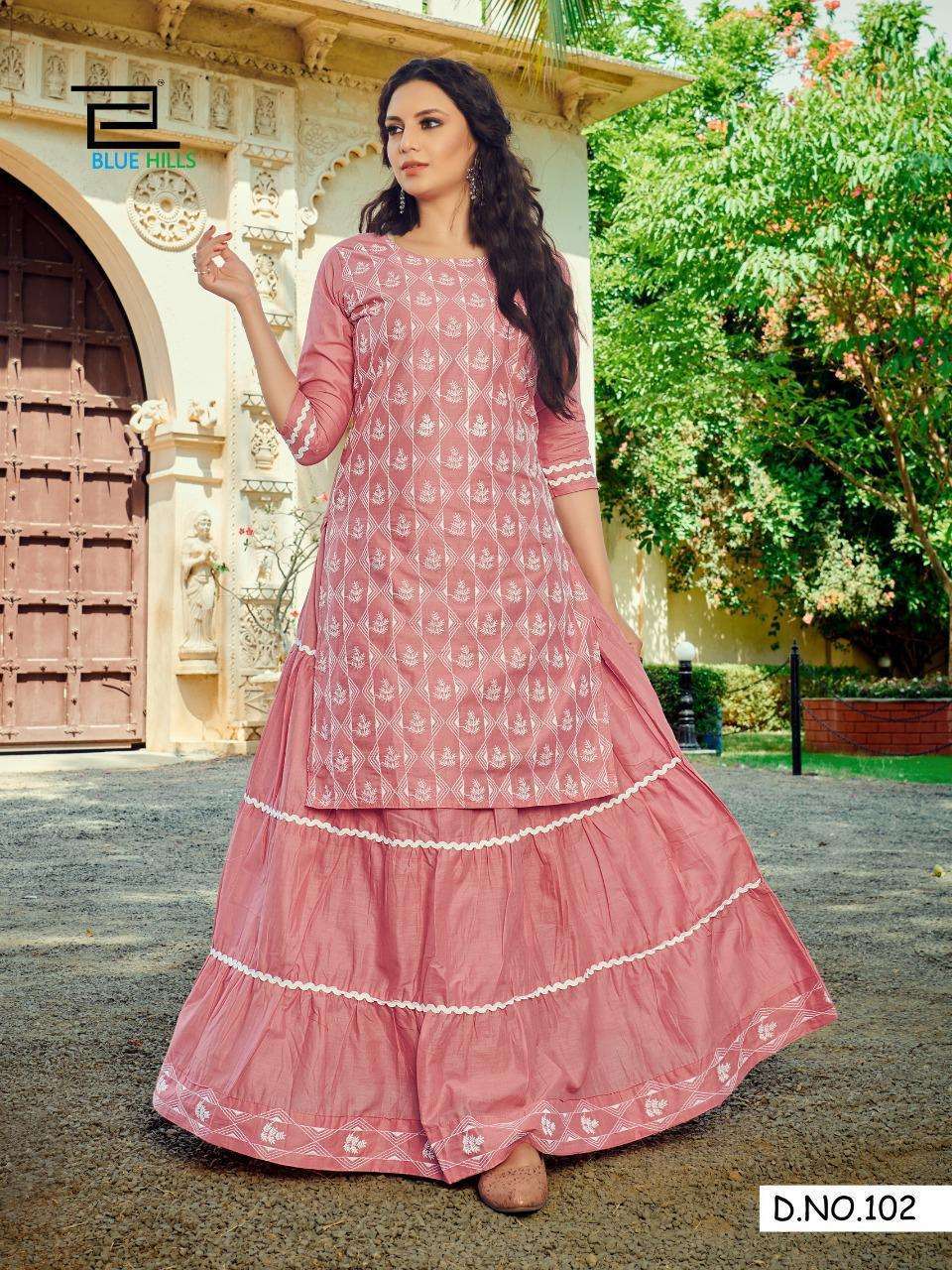 BLUE HILLS PRESENTS RETRO SKIRT VOL-1 COTTON LONG KURTI WITH SKIRTS CATALOG WHOLESALER AND EXPORTER 