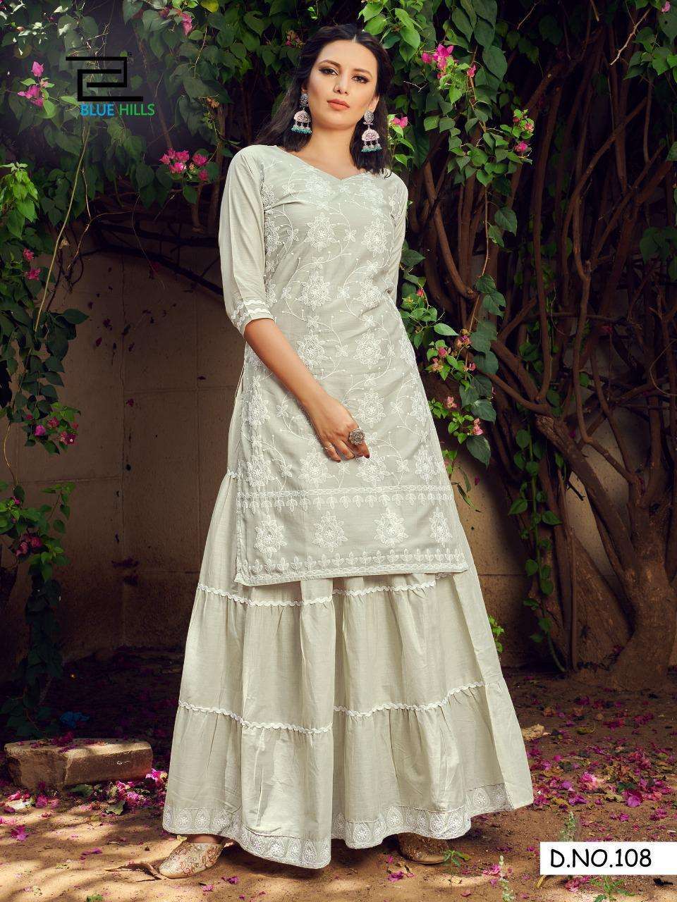 BLUE HILLS PRESENTS RETRO SKIRT VOL-1 COTTON LONG KURTI WITH SKIRTS CATALOG WHOLESALER AND EXPORTER 