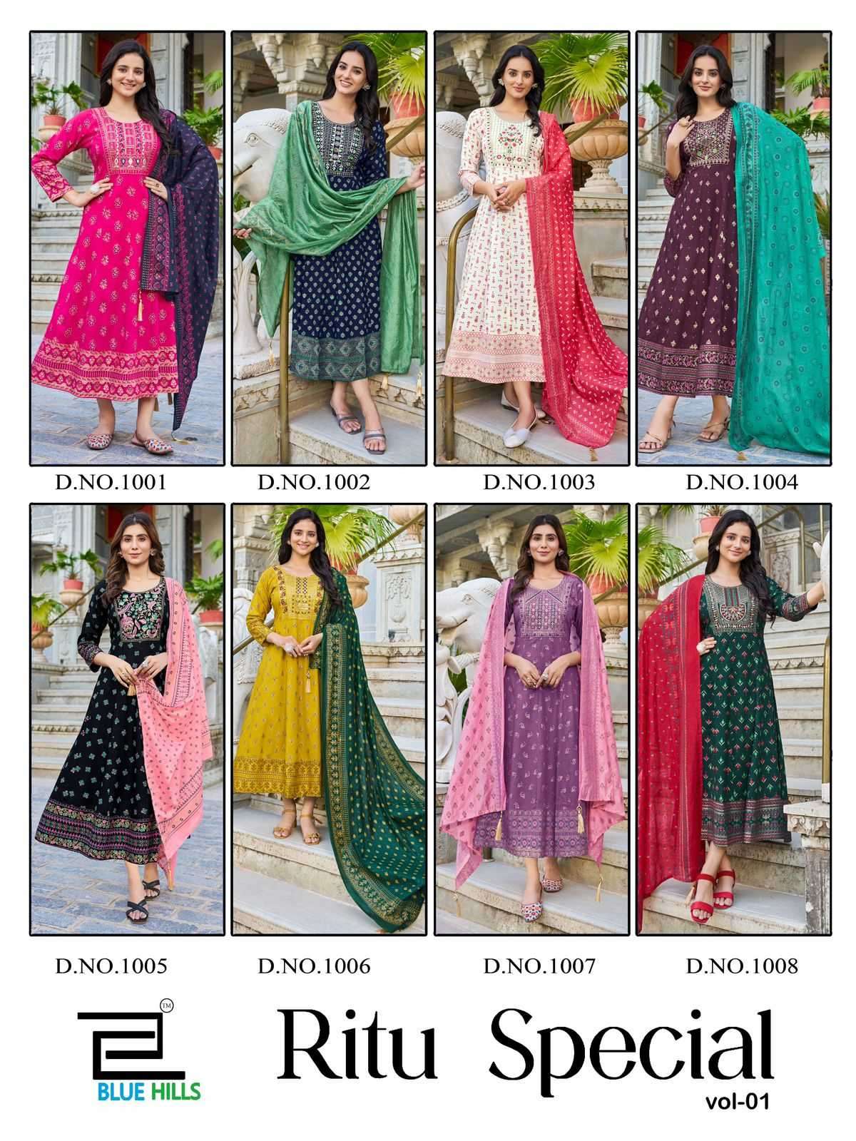 BLUE HILLS PRESENTS RITU SPECIAL VOL-1 RAYON ANARKALI READYMADE GOWN WITH DUPATTA CATALOG WHOLESALER AND EXPORTER 