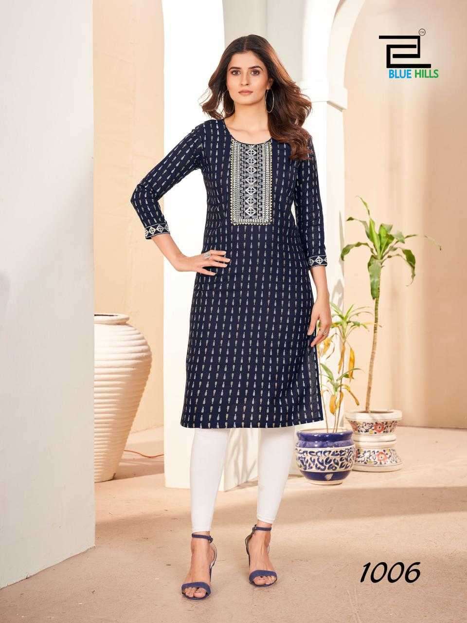 BLUE HILLS PRESENTS ROYAL QUEEN  FOIL PRINT FULLSTITCH RAYON PLUS SIZE LONG KURTI COLLECTION WHOLEWSALER AND EXPORTER 