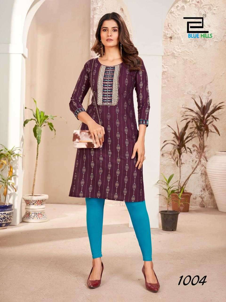 BLUE HILLS PRESENTS ROYAL QUEEN  FOIL PRINT FULLSTITCH RAYON PLUS SIZE LONG KURTI COLLECTION WHOLEWSALER AND EXPORTER 
