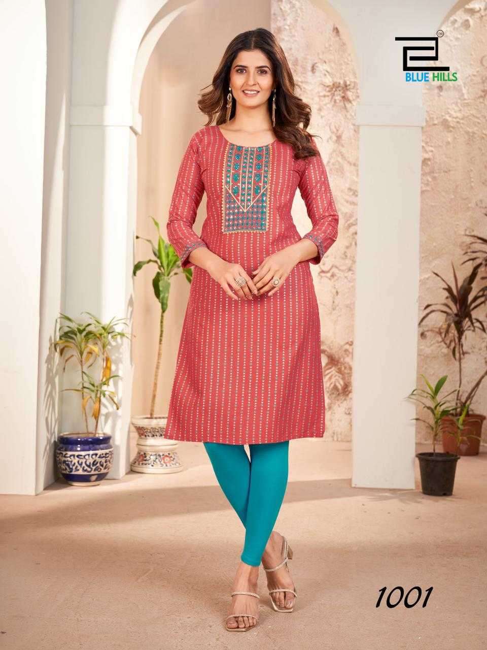 BLUE HILLS PRESENTS ROYAL QUEEN  FOIL PRINT FULLSTITCH RAYON PLUS SIZE LONG KURTI COLLECTION WHOLEWSALER AND EXPORTER 