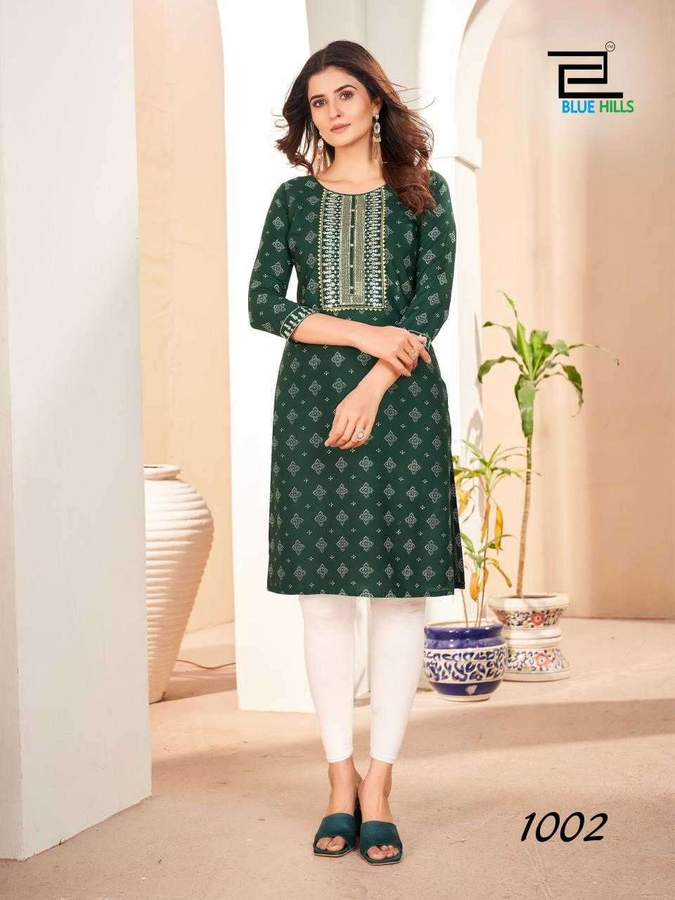 BLUE HILLS PRESENTS ROYAL QUEEN  FOIL PRINT FULLSTITCH RAYON PLUS SIZE LONG KURTI COLLECTION WHOLEWSALER AND EXPORTER 