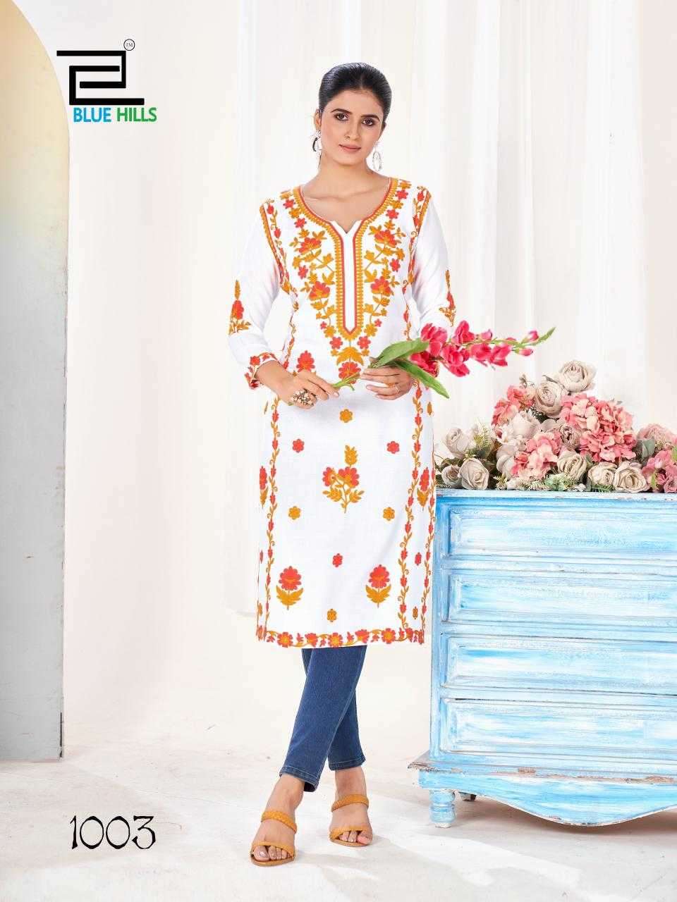 BLUE HILLS PRESENTS YAMINI STYLISH BIG SIZE READYMADE RAYON KURTI CATALOG WHOLESALER AND EXPORTER 