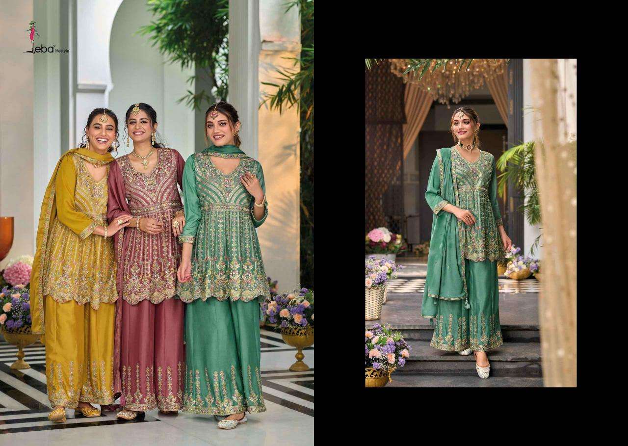 EBA LIFESTYLE PRESENTS BARBIE VOL-4 CHINON EMBROIDERY READYMADE LADIES SUITS CATALOG WHOLESALER AND EXPORTER 